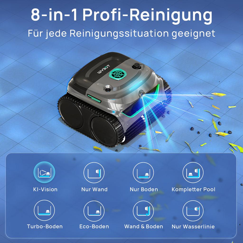 WYBOT C2 Vision Poolroboter mit AI Kamera und Akku 190min, 210m² Kabelloser Poolsauger, Doppelfilter, 8 Reinigungsmodi, Wand und Bode, Wasserlinie, (2026Upgrade)Mondschattengrün