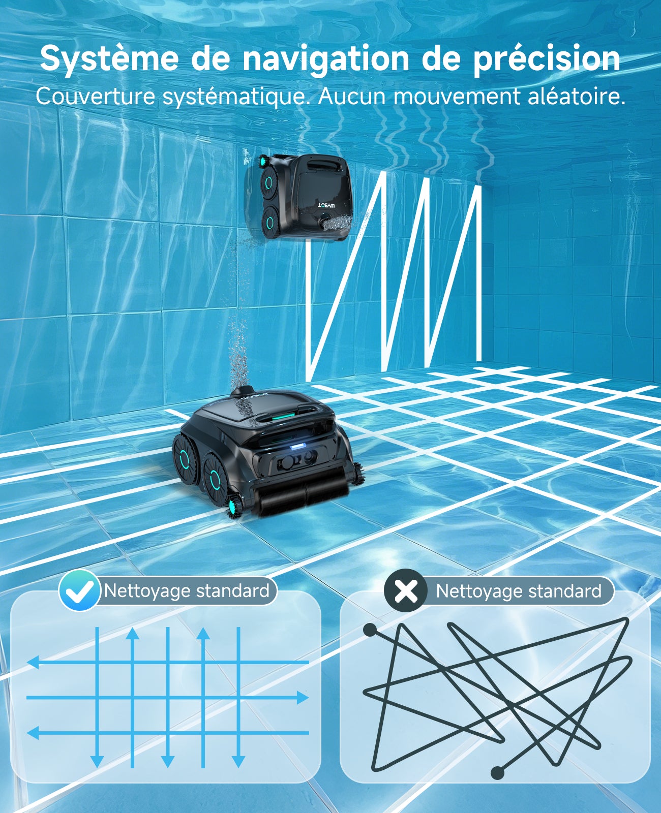 WYBOT OS600 Robot Piscine sans Fil, Nettoyage Fond Et Parois, Autonomie 120 Min, Navigation Intelligente, Stationnement Automatique, pour Piscines Enterrées Et Hors-Sol, Noir-Vert