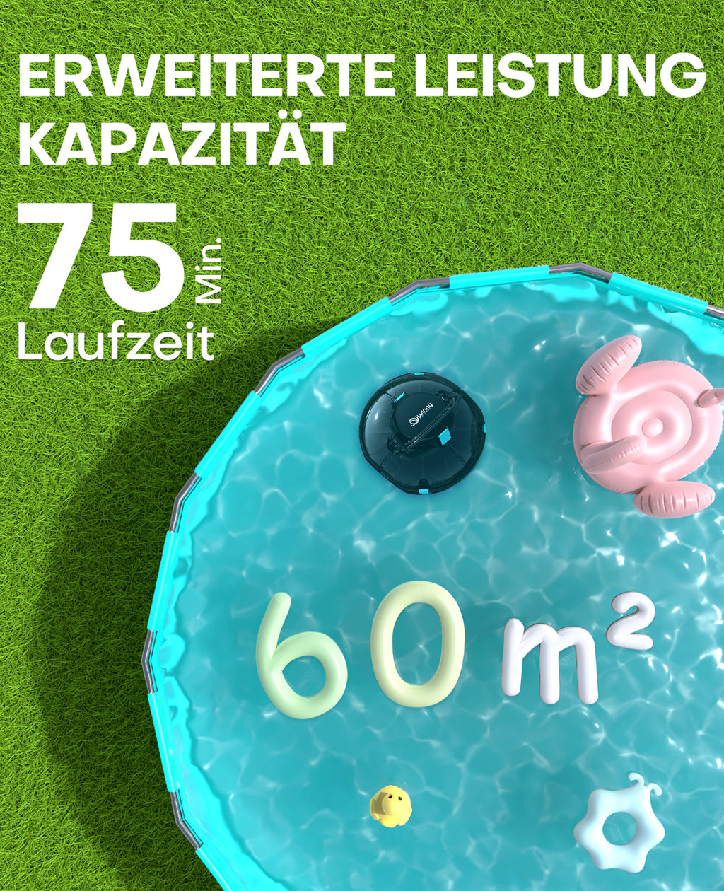 WINNY POOL CLEANER Winny 200 Poolroboter, Poolsauger kabellos mit Akku, 75 Min. Laufzeit, für Aufstellpools bis 60 m², Doppelfiltration, Automatisches Parken, Kompakt Leicht (Transparentes Blau-Weiß)