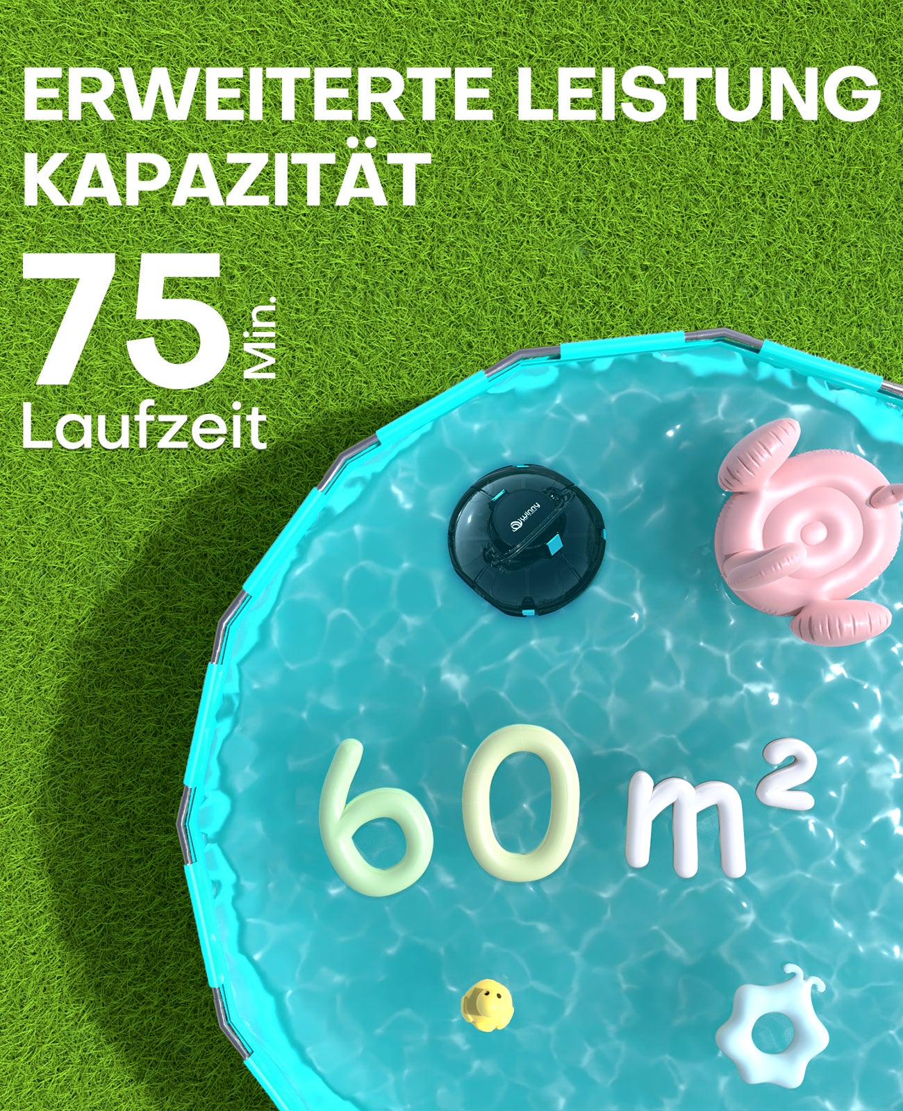 WINNY POOL CLEANER Winny 200 Poolroboter, Poolsauger kabellos mit Akku, 75 Min. Laufzeit, für Aufstellpools bis 60 m², Doppelfiltration, Automatisches Parken, Kompakt Leicht (Transparentes Blau-Weiß)