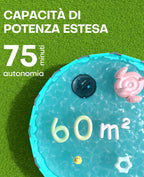 WINNY POOL CLEANER Winny 200 Robot Piscina, Piscina Senza Fili con Batteria, Autonomia 75 Min per Piscine Fuori Terra 60 m², Doppia Filtrazione, Parcheggio Automatico (Trasparente Nero-Blu)