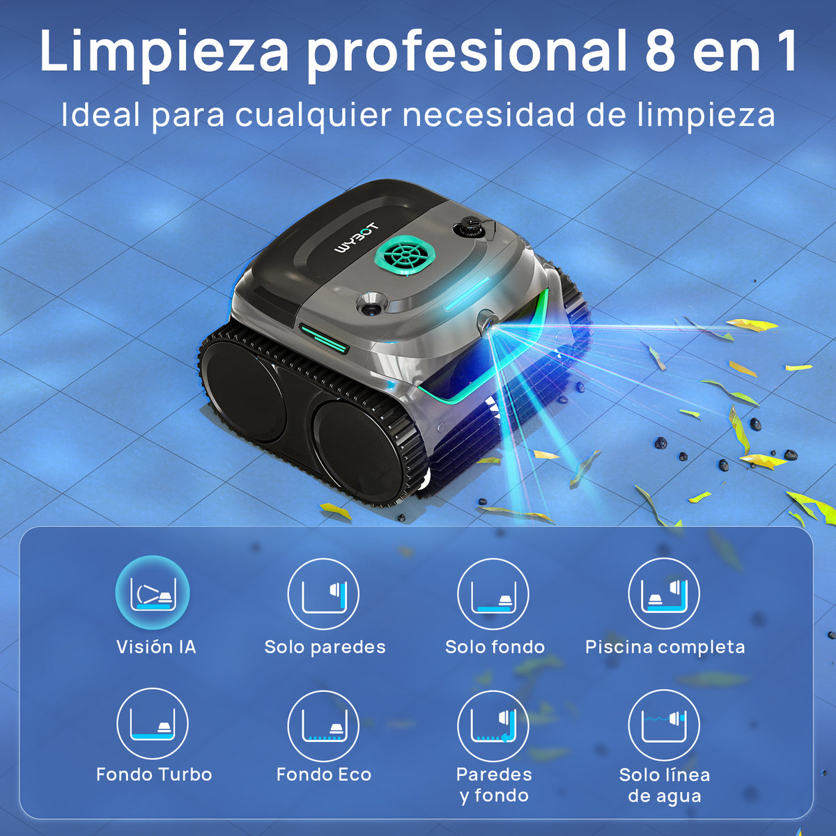 WYBOT C2 Vision Robot Piscina con Cámara IA y Batería 190min, 210m² Robot Limpiafondos Piscina sin Cable,Doble Filtración,8 Modos,Suelo/Paredes/Linea de Agua,(2026Upgrade)VerdeLuna