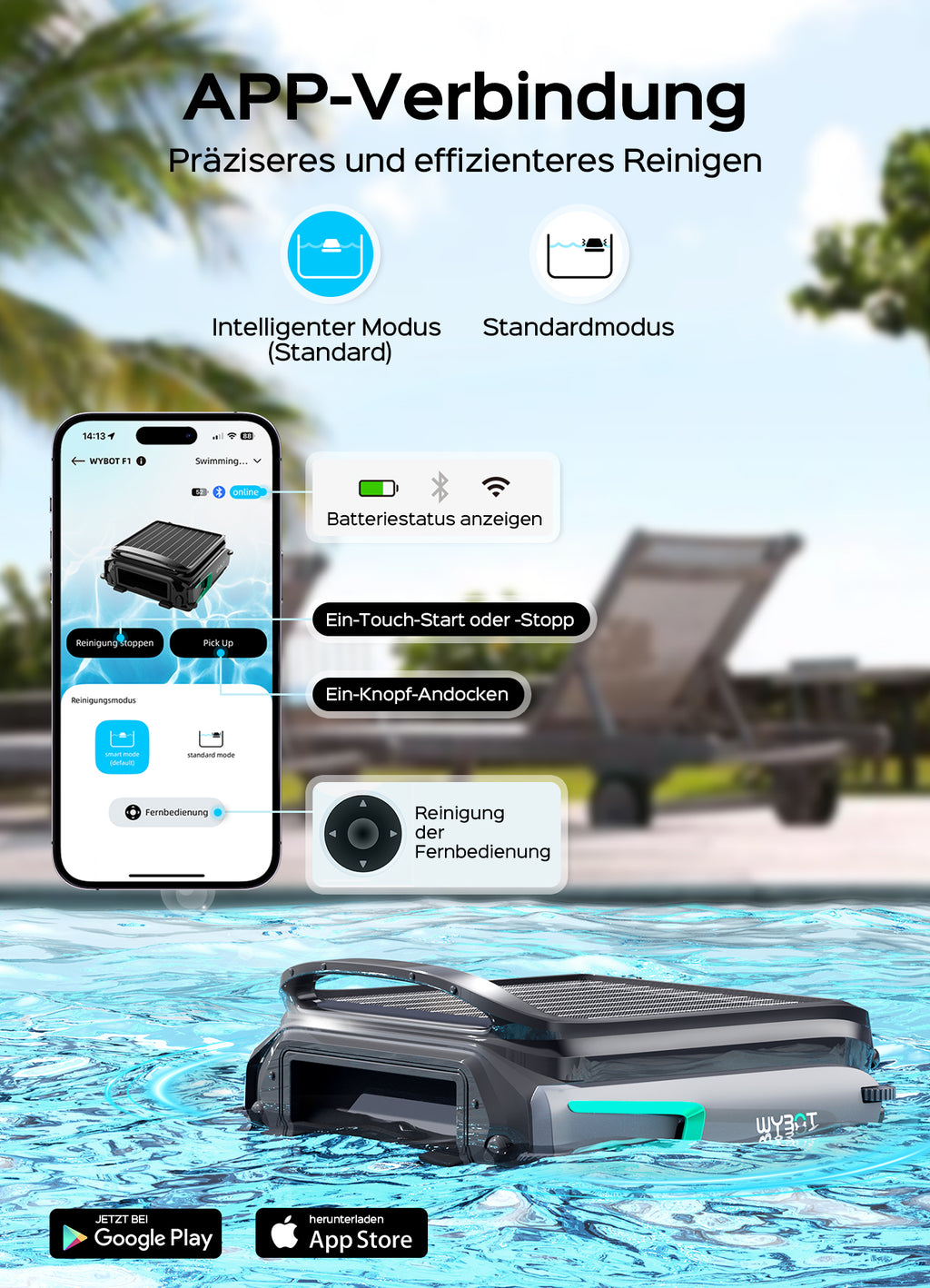 WYBOT F1 Pool Skimmer Roboter Mit Solar & Akku, Reinigt Die Wasseroberfläche Automatisch, Steuerbar Per App, 24H Betrieb, Für Alle Pooltypen – Ihr Kabelloser Poolroboter,Olivgrün