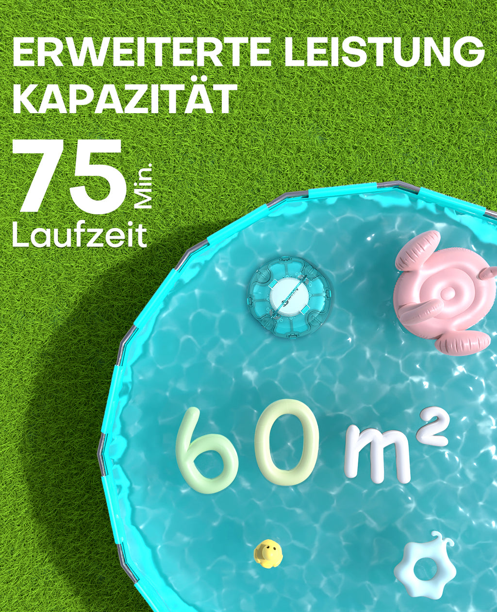 WINNY POOL CLEANER Winny 200 Poolroboter, Poolsauger kabellos mit Akku, 75 Min. Laufzeit, für Aufstellpools bis 60 m², Doppelfiltration, Automatisches Parken, Kompakt Leicht (Transparentes Blau)