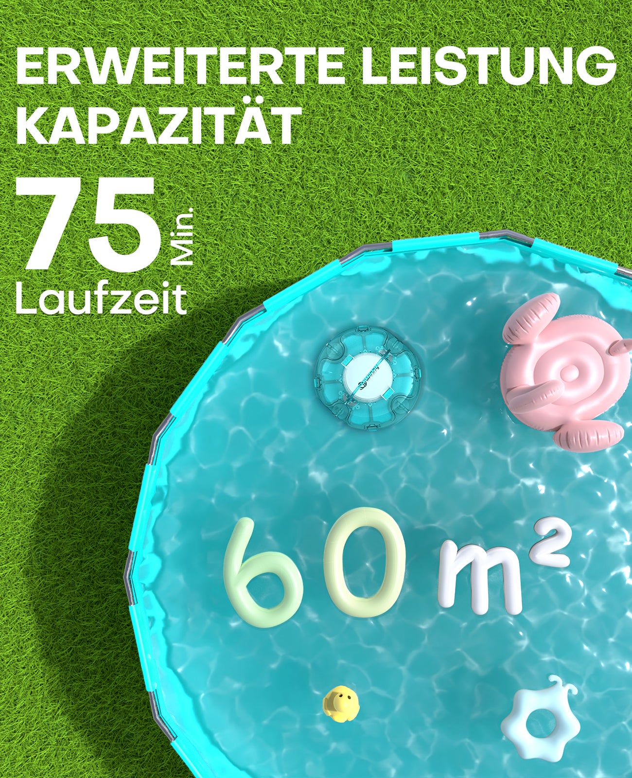 WINNY POOL CLEANER Winny 200 Poolroboter, Poolsauger kabellos mit Akku, 75 Min. Laufzeit, für Aufstellpools bis 60 m², Doppelfiltration, Automatisches Parken, Kompakt Leicht (Transparentes Blau)
