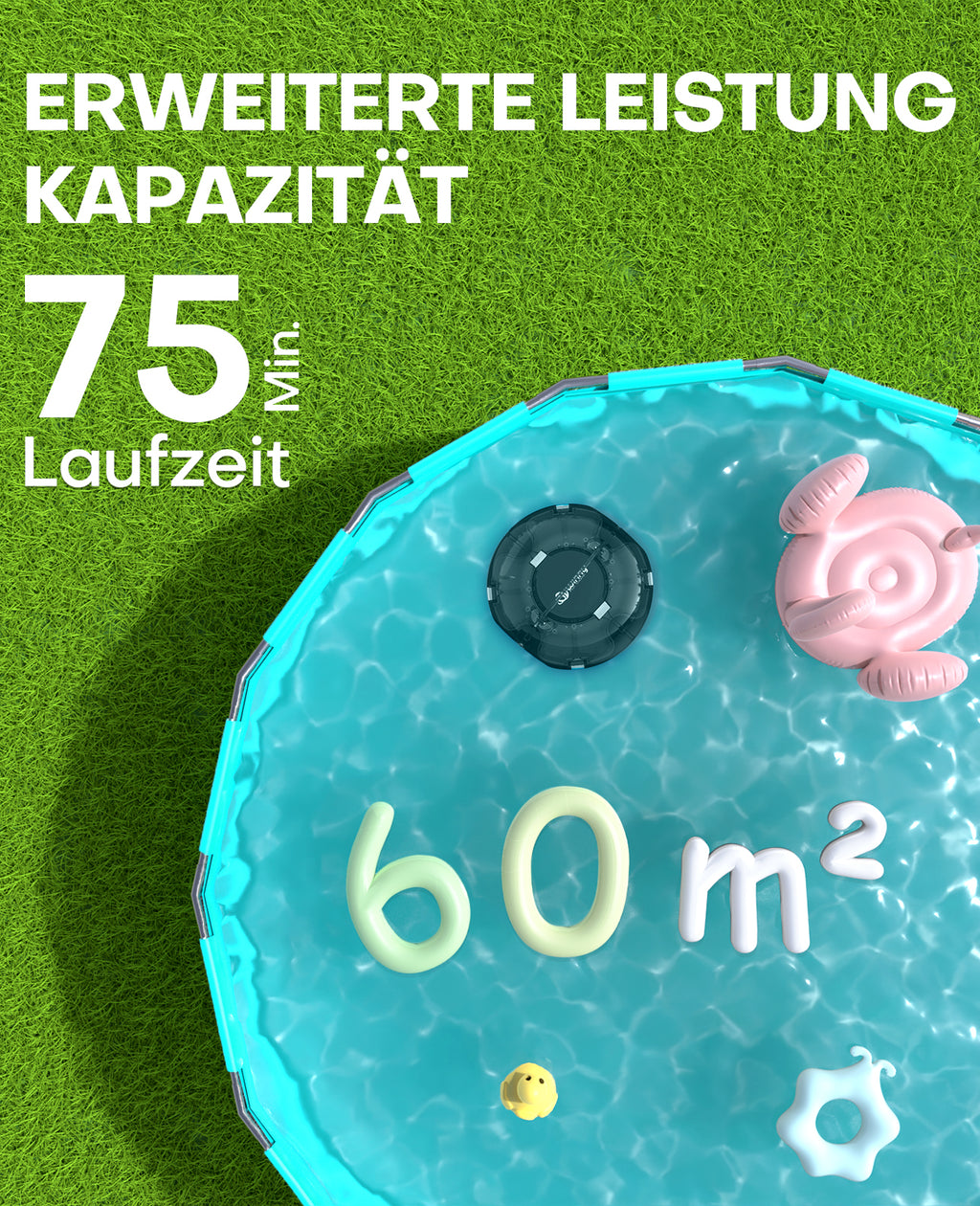 WINNY POOL CLEANER Winny 200 Poolroboter, Poolsauger kabellos mit Akku, 75 Min. Laufzeit, für Aufstellpools bis 60 m², Doppelfiltration, Automatisches Parken, Kompakt Leicht (Transparent Schwarz-Weiß)