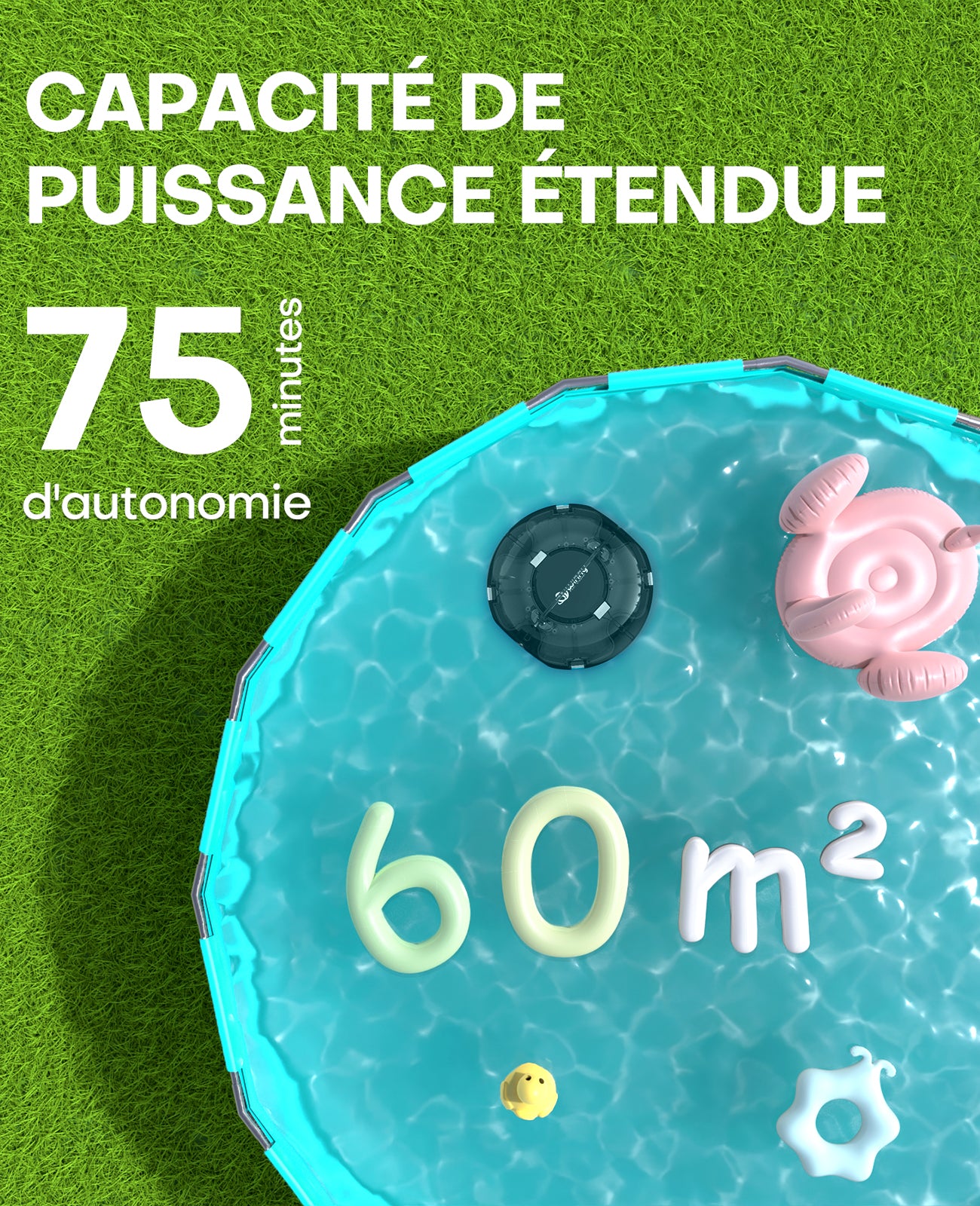 WINNY POOL CLEANER Winny 200 Robot Piscine, Aspirateur Piscine Sans Fil Avec Batterie, Autonomie 75 Min pour Piscines Hors-Sol 60m², Double Filtration,Stationnement Automatique(Transparent Noir-Blanc)