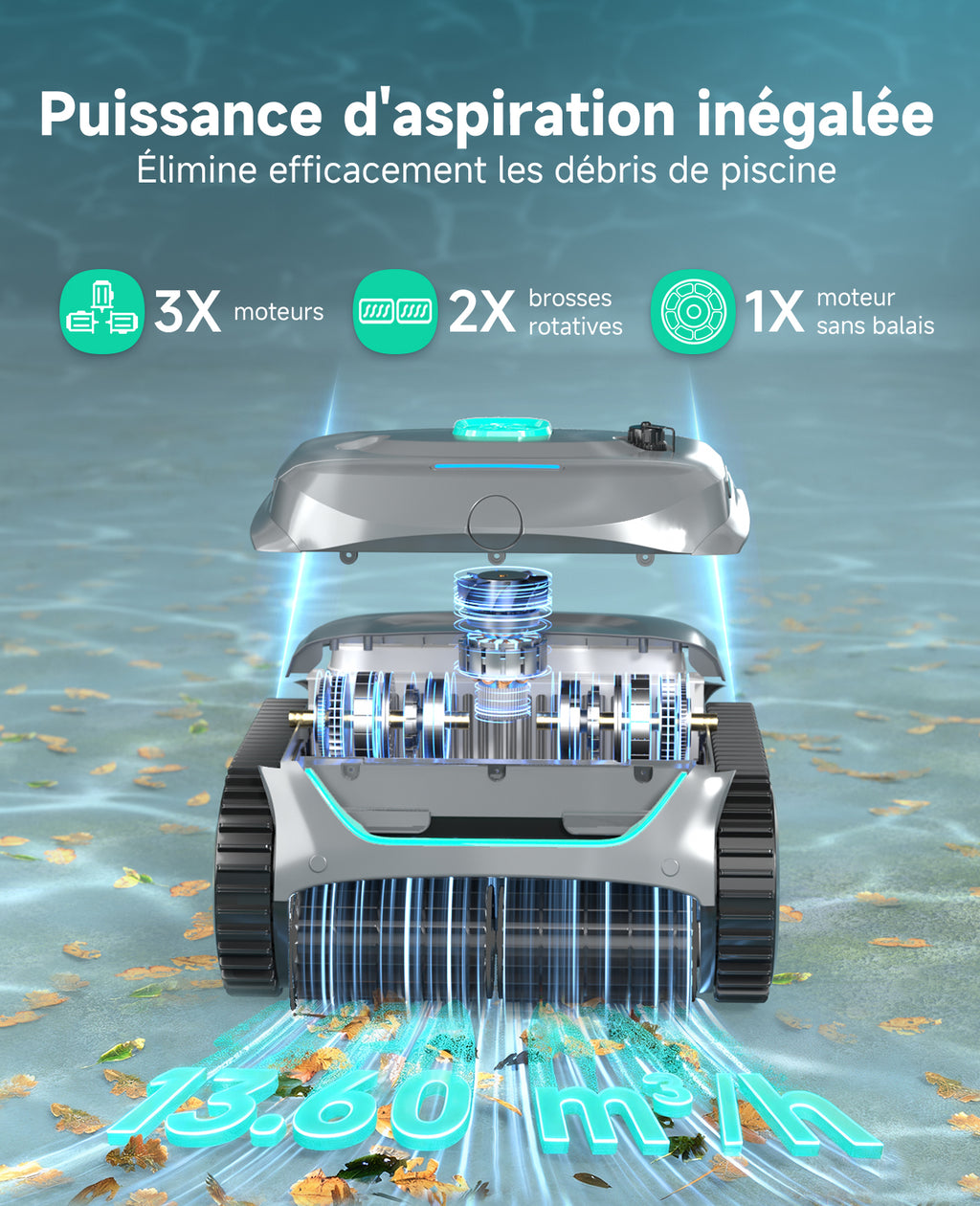 WYBOT C2 Robot Piscine Sans Fil pour Piscines Enterrées 150㎡, Double Filtration, 3 Moteurs, Aspiration Puissante, Nettoyage Parois & Ligne d'Eau, 180 Min, App(Vert gris foncé-Vert)