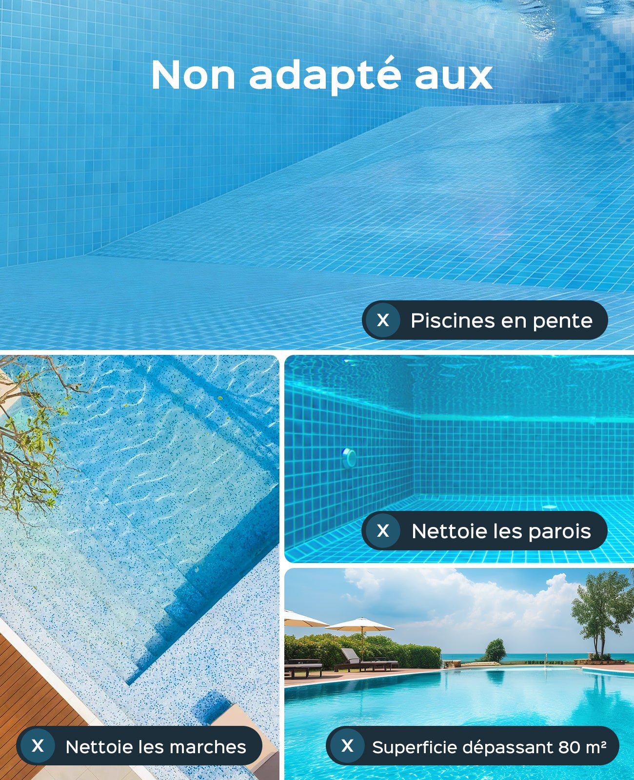 WINNY POOL CLEANER Winny 200 Max Robot Piscine, Aspirateur Piscine sans Fil,Autonomie 100 Min,Stationnement Automatique,Nettoyeur de Piscine Filtration 180 µm,pour Piscines Hors Sol 80m²-Bleu foncé