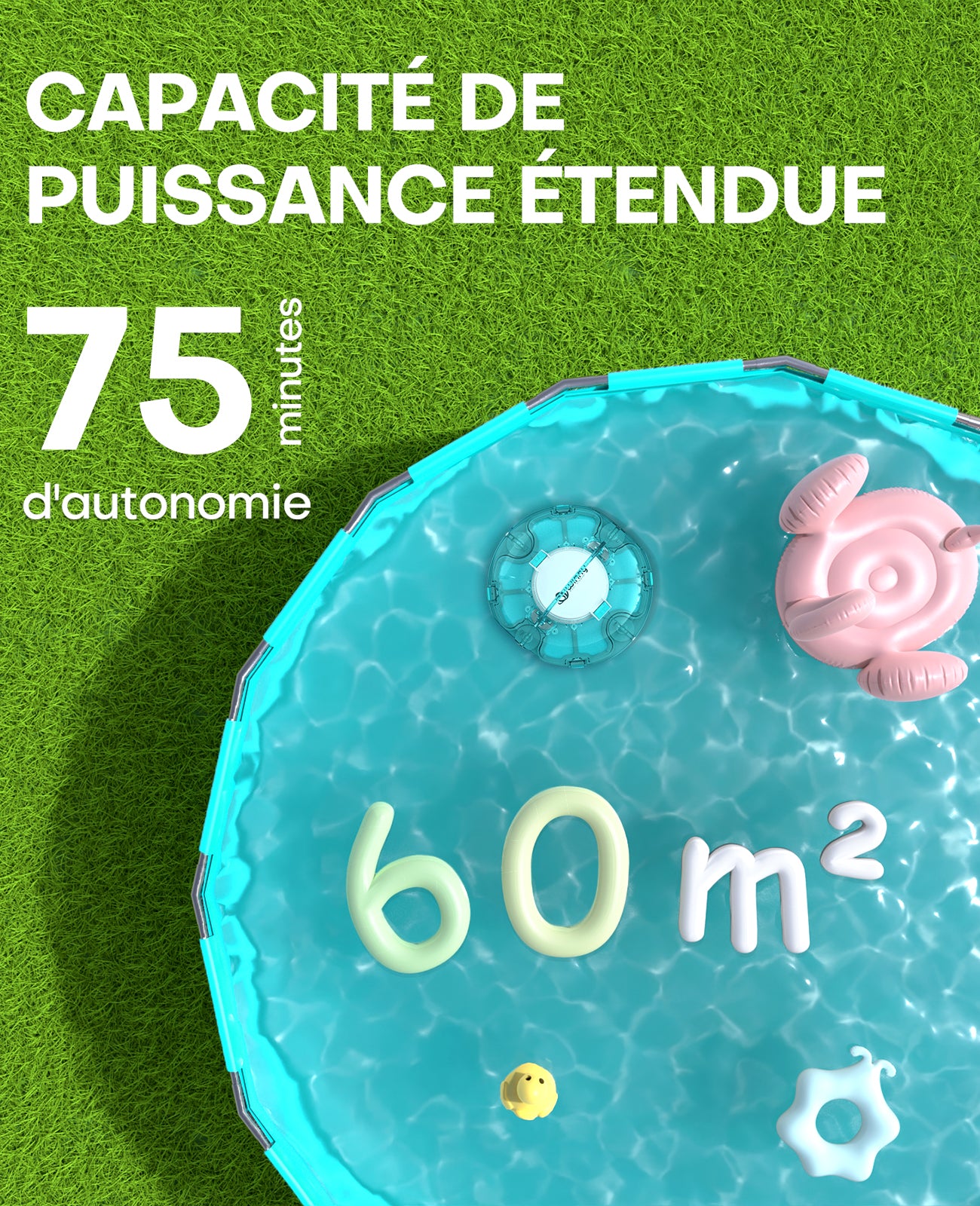 WINNY POOL CLEANER Winny 200 Robot Piscine, Aspirateur Piscine Sans Fil Avec Batterie, Autonomie 75 Min pour Piscines Hors-Sol 60m², Double Filtration,Stationnement Automatique(Transparent Bleu)