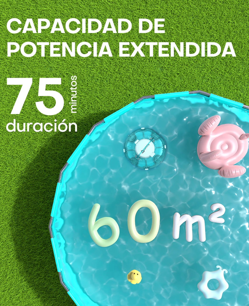 WINNY POOL CLEANER Winny 200 Limpiafondos Piscina, Inalámbrico Robot Limpiafondos Piscina, 75Min Autonomía, Piscinas Desmontables 60m², Doble Filtración,Estacionamiento Auto(Transparente Azul-Blanco)