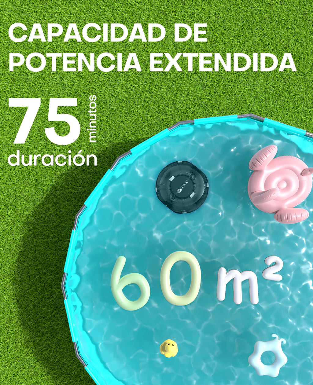 WINNY POOL CLEANER Winny 200 Limpiafondos Piscina, Inalámbrico Robot Limpiafondos Piscina, 75Min Autonomía, Piscinas Desmontables 60m², Doble Filtración,Estacionamiento Auto(Transparente Negro-Blanco)