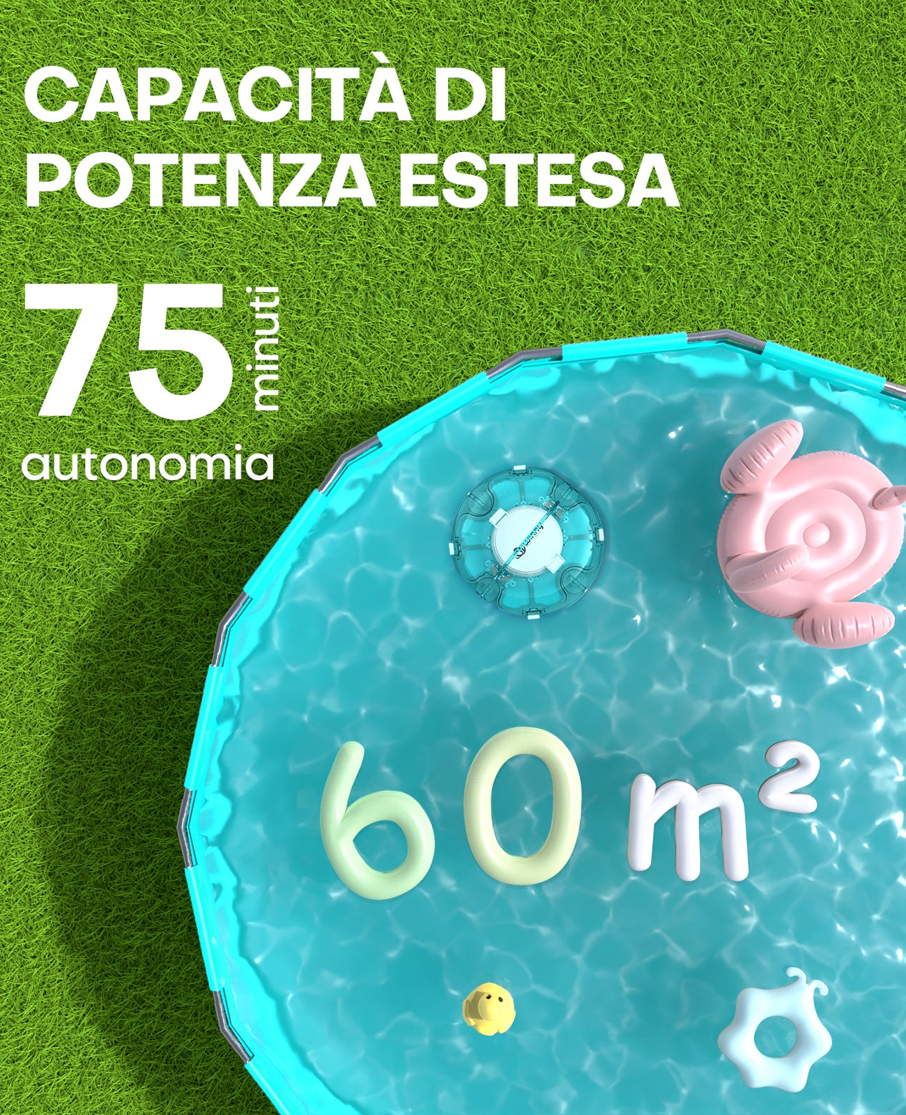 WINNY POOL CLEANER Winny 200 Robot Piscina, Piscina Senza Fili con Batteria, Autonomia 75 Min per Piscine Fuori Terra 60 m², Doppia Filtrazione, Parcheggio Automatico (Trasparente Blu-Bianco)