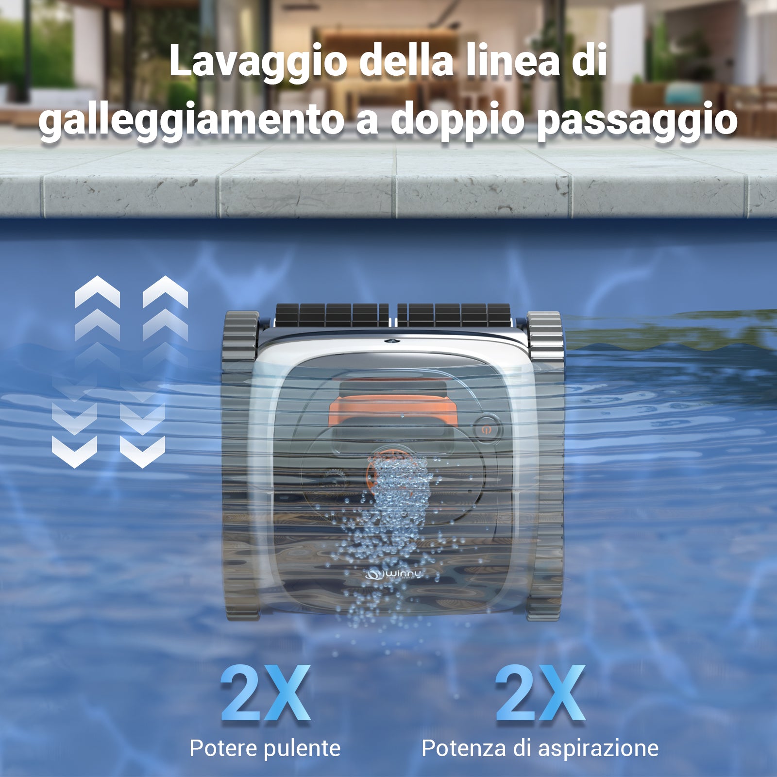 Winny C1 Robot Piscina e Robot Piscina Fuori Terra-Senza Fili, 150 min di Autonomia, Pulisce Fondo e Pareti, Navigazione Intelligente, per Piscine Interrate e Fuori Terra, Arancia Bianca
