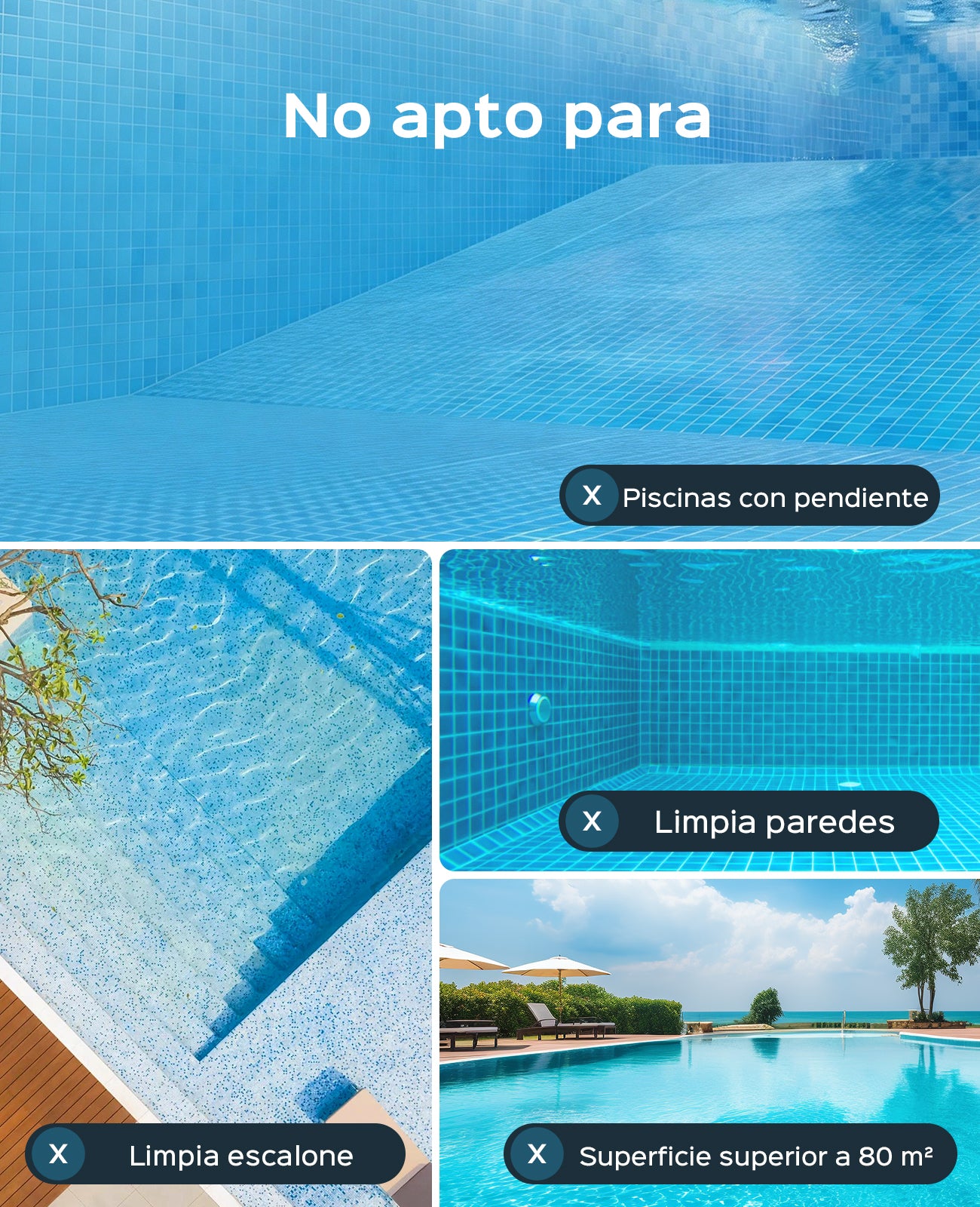 WINNY POOL CLEANER Winny 200 MAX Robot Limpiafondos Piscina Automatico,100 min Autonomía,Limpiador de Piscina Sin Cable,Estacionamiento Auto,180 µm,para Piscinas Elevadas 80m²-Azul Oscuro