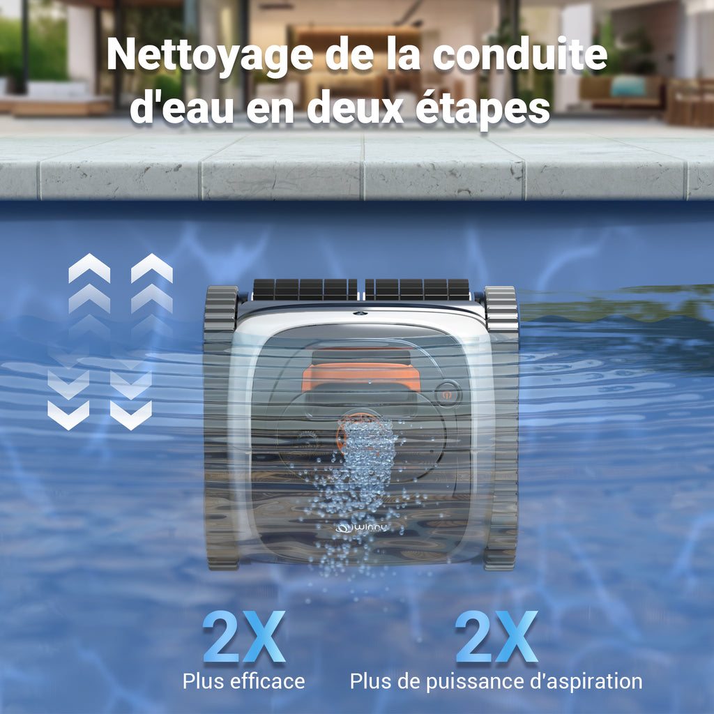 Winny C1 Robot Piscine sans Fil-Nettoie Fond et Parois, Navigation Intelligente, Autonomie 150 Min, Stationnement Automatique, Contrôle par APP, pour Piscines Enterrées et Hors Sol, Orange Blanc