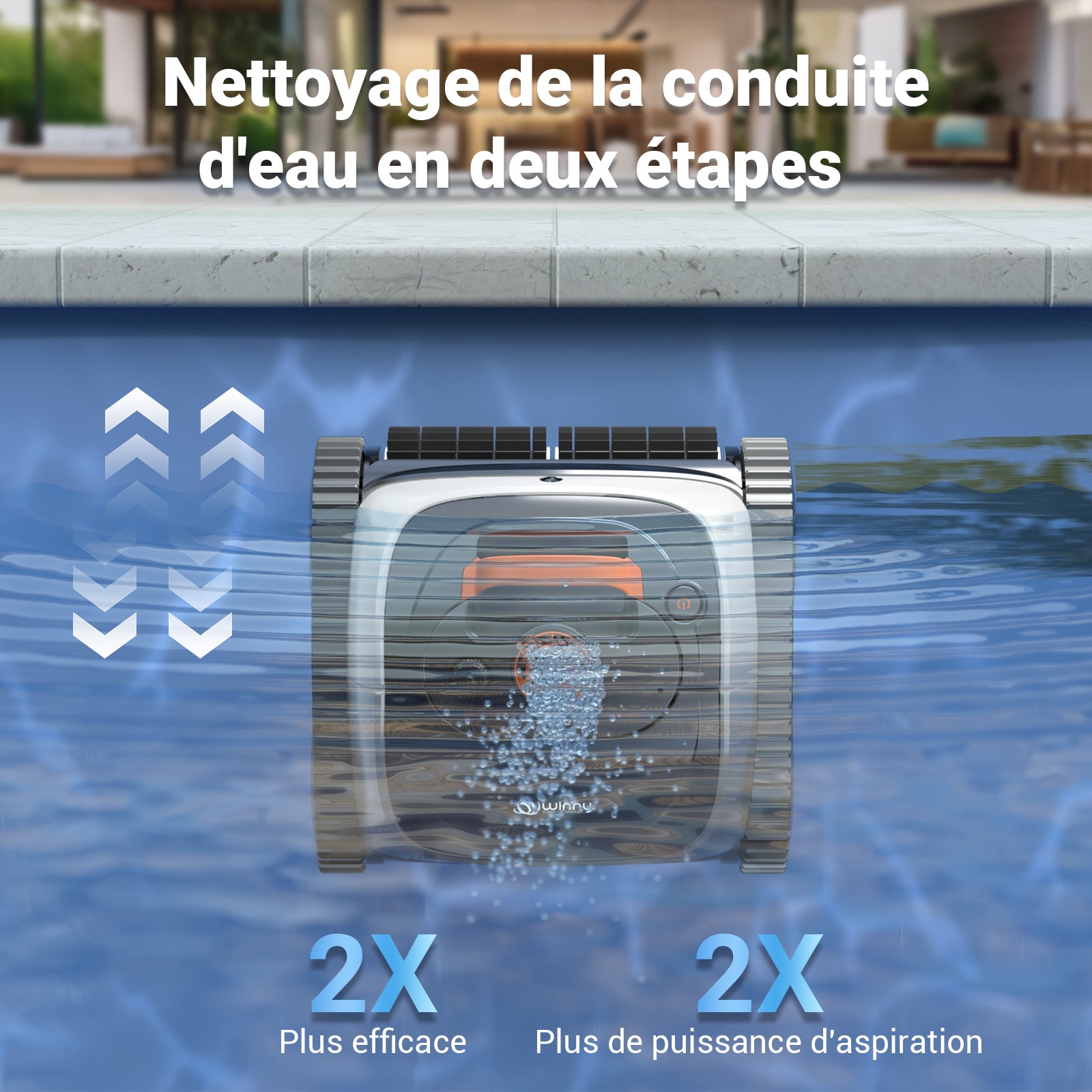 Winny C1 Robot Piscine sans Fil-Nettoie Fond et Parois, Navigation Intelligente, Autonomie 150 Min, Stationnement Automatique, Contrôle par APP, pour Piscines Enterrées et Hors Sol, Orange Blanc