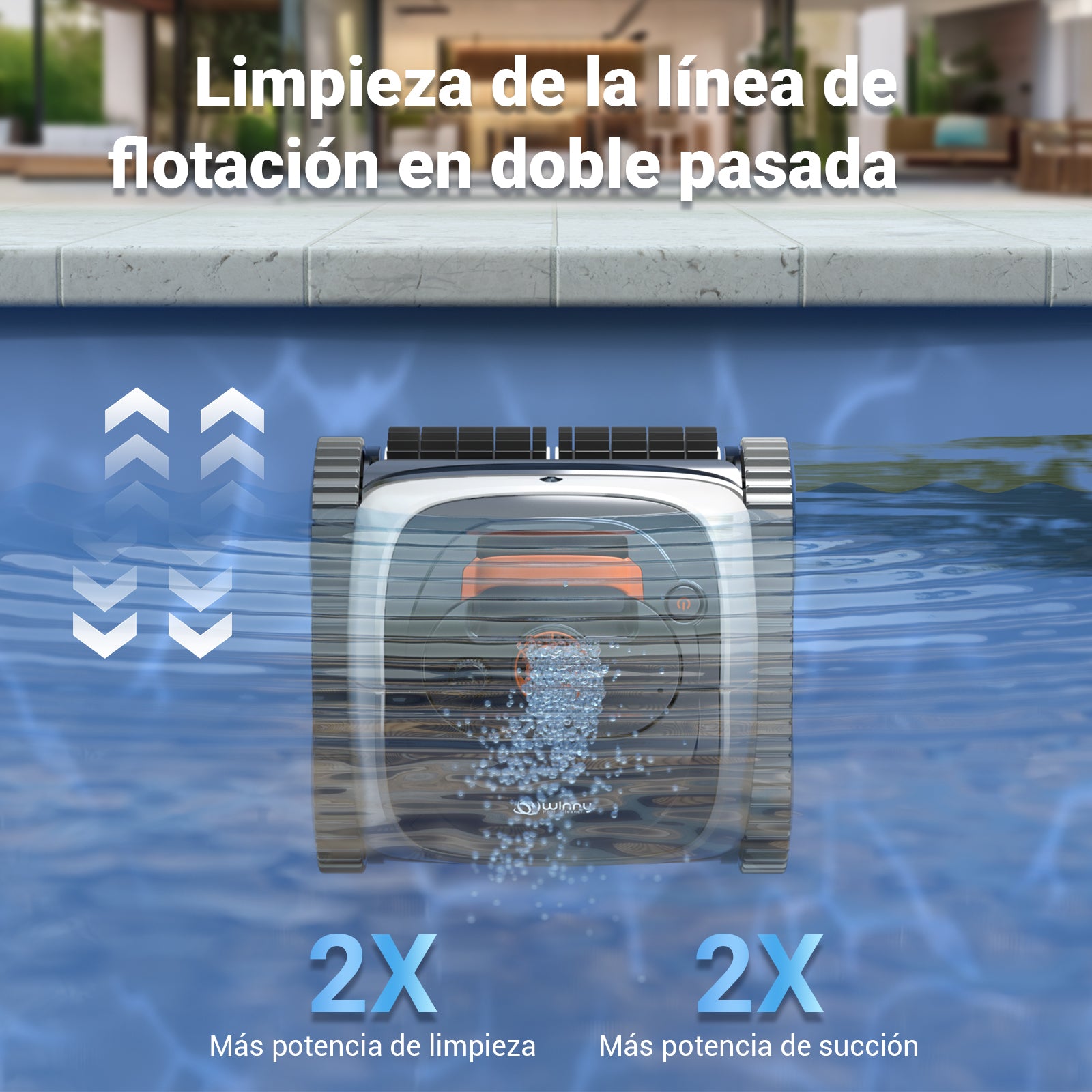 Winny C1 Robot Piscina y Limpiafondos Piscina-Sin Cables, 150 min de Autonomía, Limpia Paredes y Fondo, Navegación Inteligente,para Piscinas Enterradas y sobre Suelo, Naranja Blanco