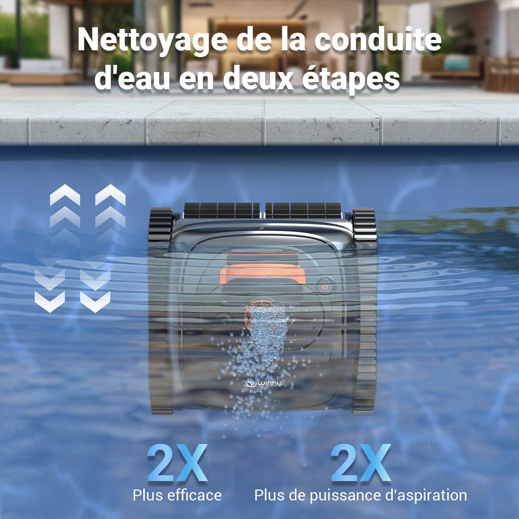 Winny C1 Robot Piscine sans Fil-Nettoie Fond et Parois, Navigation Intelligente, Autonomie 150 Min, Stationnement Automatique, Contrôle par APP, pour Piscines Enterrées et Hors Sol, Orange Noir