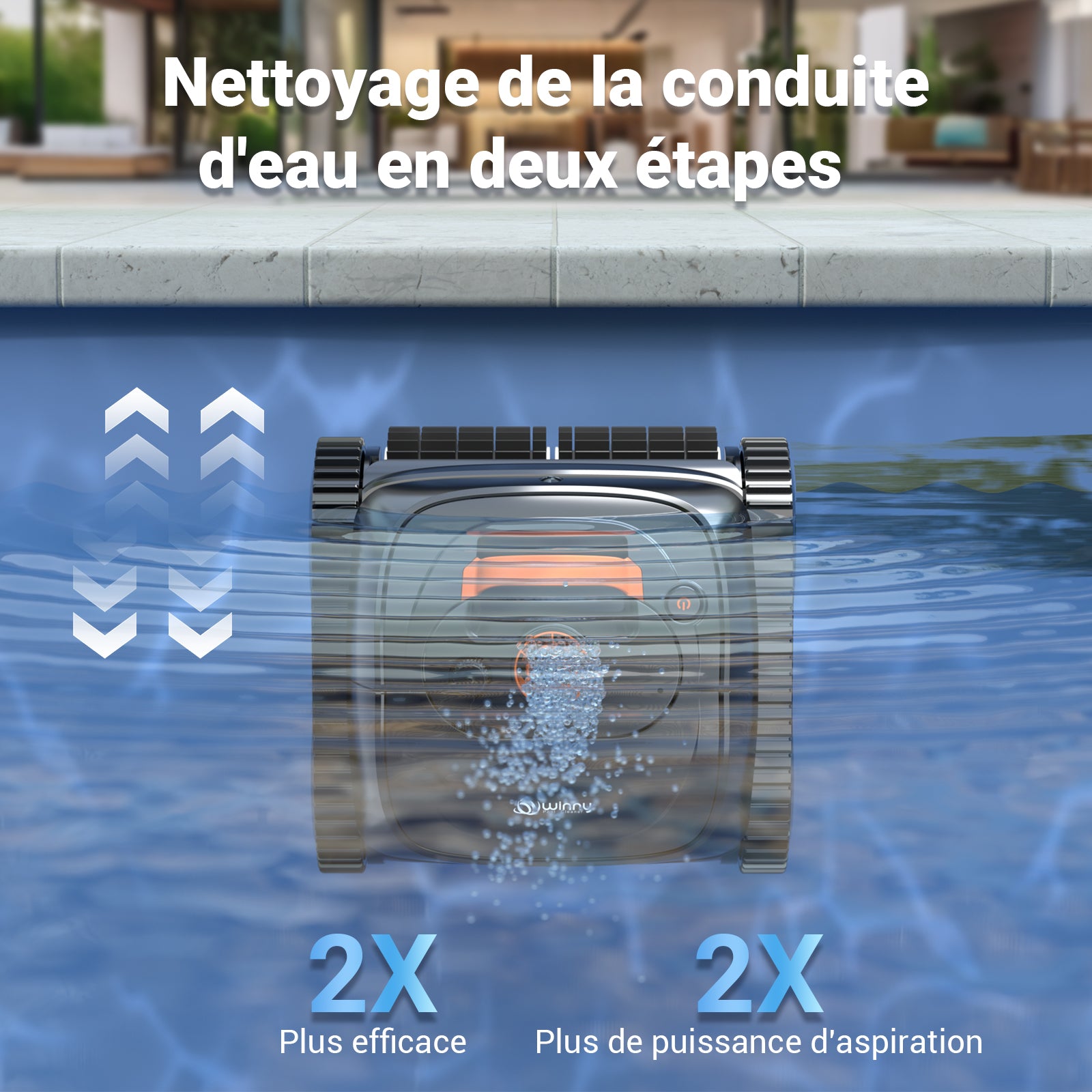 Winny C1 Robot Piscine sans Fil-Nettoie Fond et Parois, Navigation Intelligente, Autonomie 150 Min, Stationnement Automatique, Contrôle par APP, pour Piscines Enterrées et Hors Sol, Orange Noir