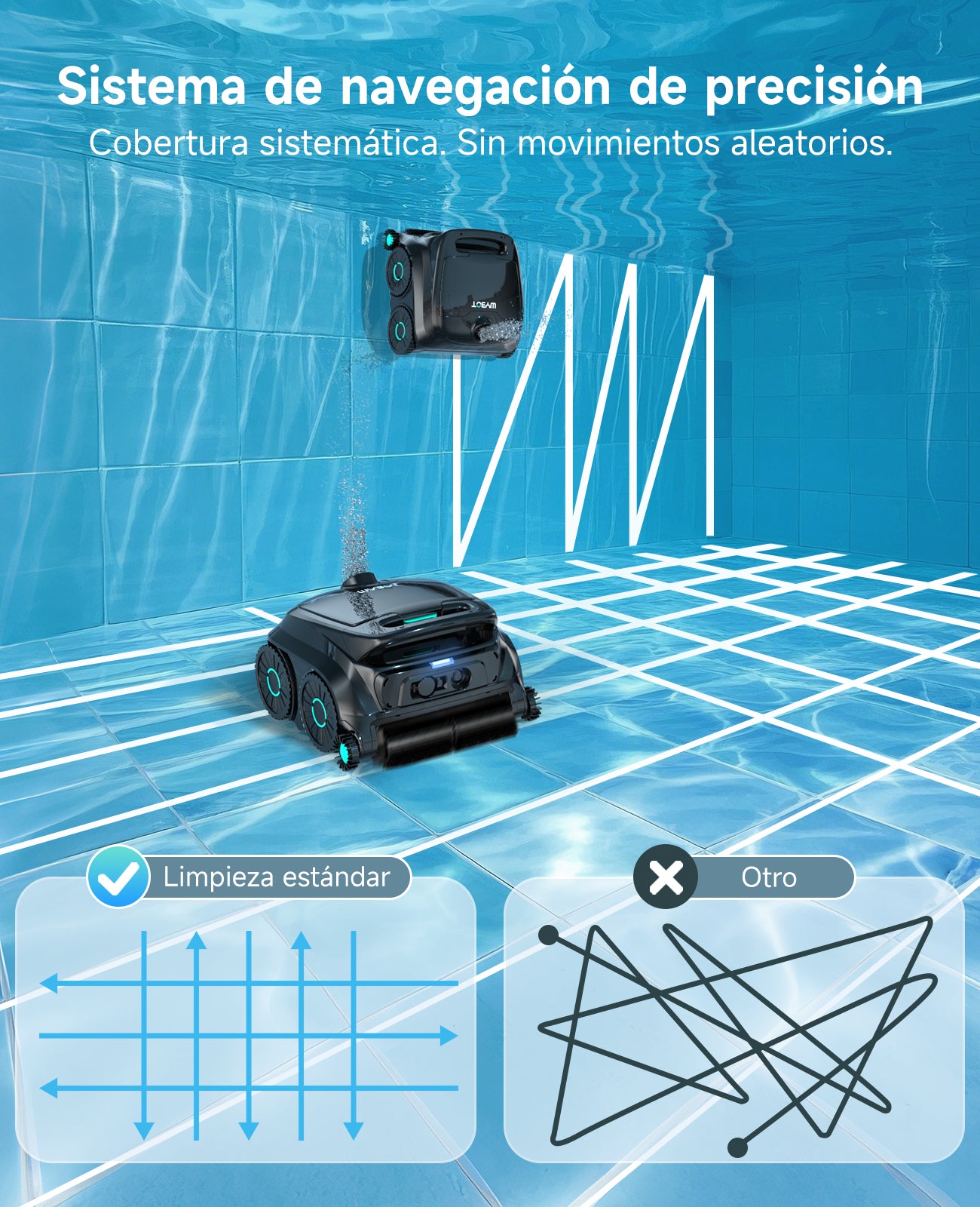 WYBOT OS600 Robot Piscina Limpiafondos, Inalámbrico, 120 Min Autonomía, Limpia Fondo Y Paredes, Navegación Inteligente, para Piscinas Enterradas Y sobre Suelo,Negro Verdoso
