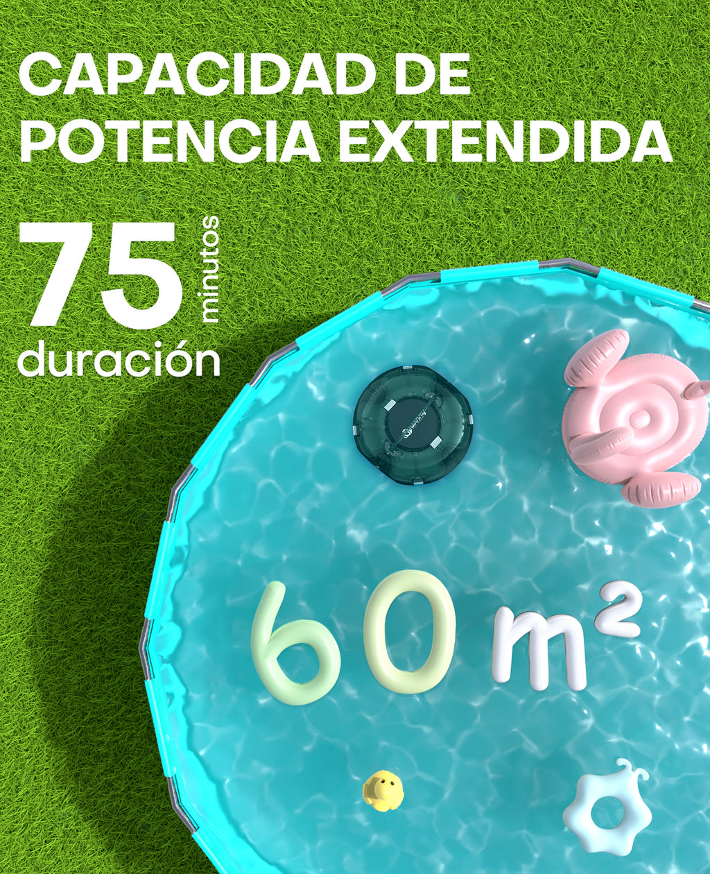 WINNY POOL CLEANER Winny 200 Limpiafondos Piscina, Inalámbrico Robot Limpiafondos Piscina, 75Min Autonomía, Piscinas Desmontables 60m², Doble Filtración,Estacionamiento Auto(Transparente Verde Blanco)（副本）