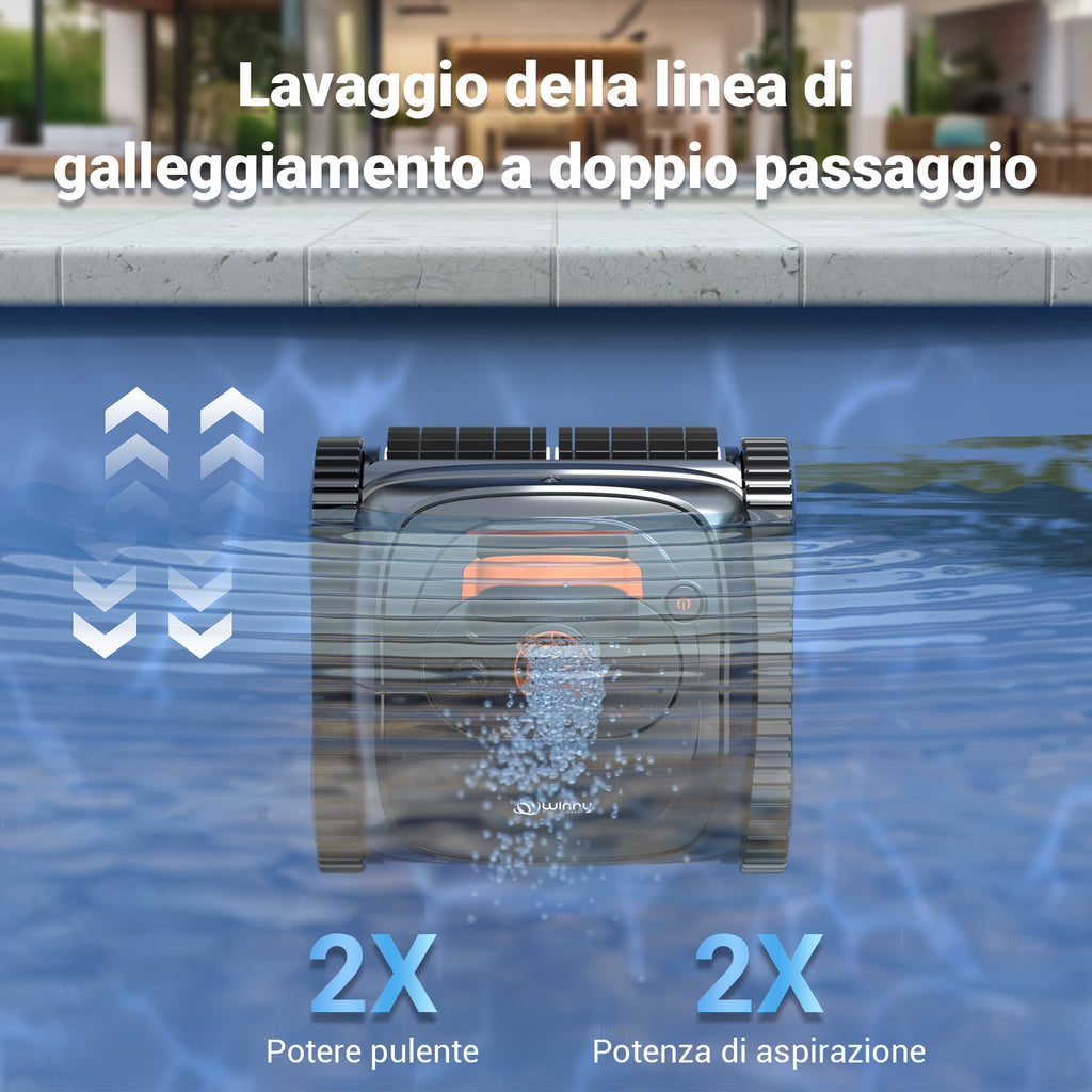 Winny C1 Robot Piscina e Robot Piscina Fuori Terra-Senza Fili, 150 min di Autonomia, Pulisce Fondo e Pareti, Navigazione Intelligente, per Piscine Interrate e Fuori Terra, Arancia Nera