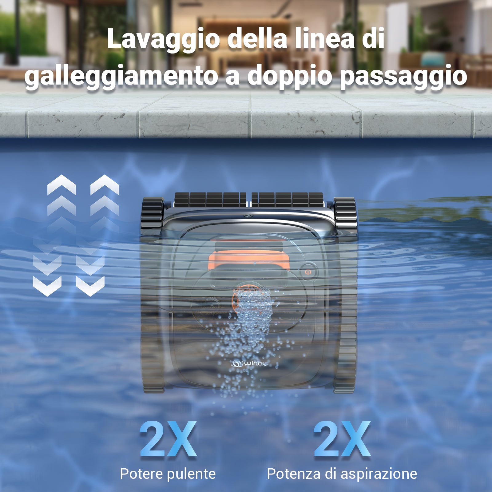Winny C1 Robot Piscina e Robot Piscina Fuori Terra-Senza Fili, 150 min di Autonomia, Pulisce Fondo e Pareti, Navigazione Intelligente, per Piscine Interrate e Fuori Terra, Arancia Nera