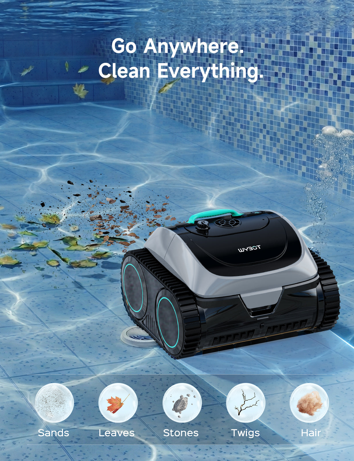 (2026 Upgrade) WYBOT C1 PLUS Cordless Robotic Pool Cleaner, 4-in-1 Pool Vacuum for Inground Pools & Above Ground Pool Up to 150 Mins Runtime, 1.2X Power Suction with Smart Navigation & APP Control, Lake Green