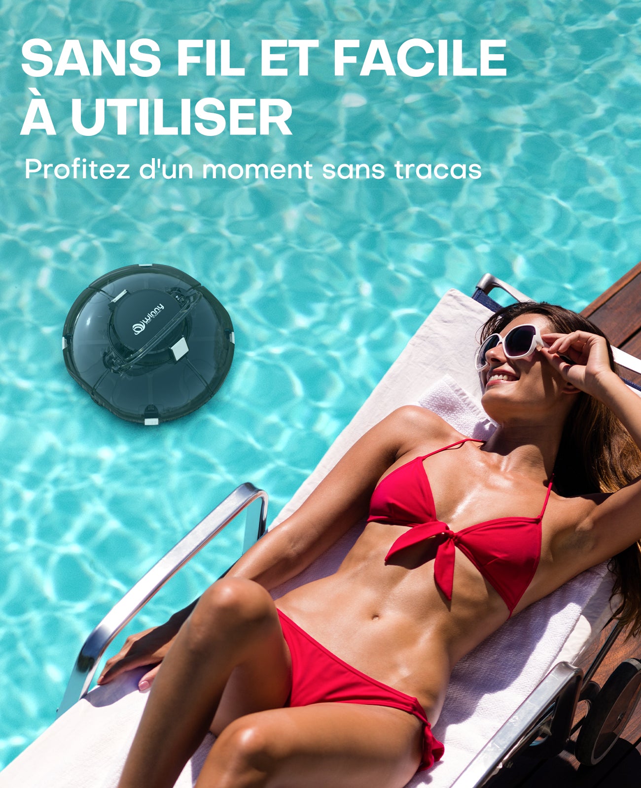 WINNY POOL CLEANER Winny 200 Robot Piscine, Aspirateur Piscine Sans Fil Avec Batterie, Autonomie 75 Min pour Piscines Hors-Sol 60m², Double Filtration,Stationnement Automatique(Transparent Noir-Blanc)