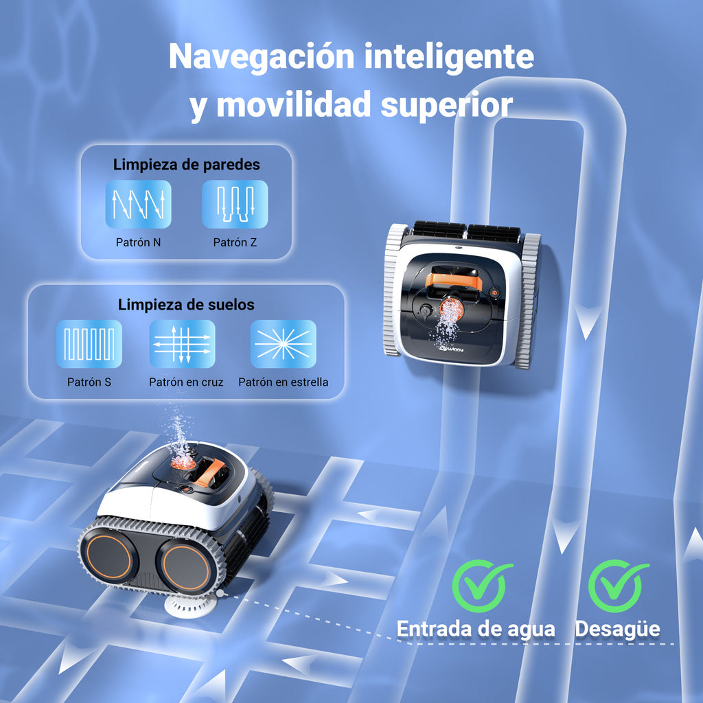 Winny C1 Robot Piscina y Limpiafondos Piscina-Sin Cables, 150 min de Autonomía, Limpia Paredes y Fondo, Navegación Inteligente,para Piscinas Enterradas y sobre Suelo, Naranja Blanco