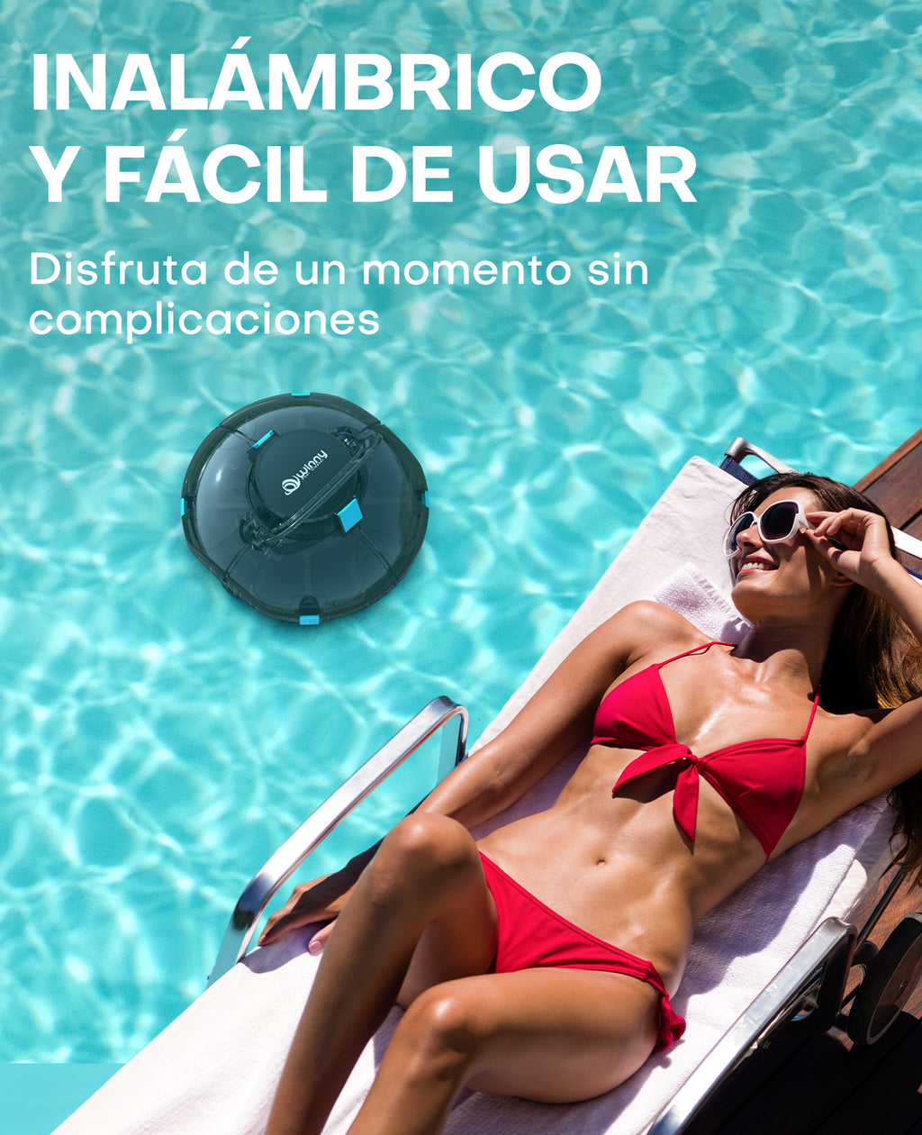 WINNY POOL CLEANER Winny 200 Limpiafondos Piscina, Inalámbrico Robot Limpiafondos Piscina, 75Min Autonomía, Piscinas Desmontables 60m², Doble Filtración,Estacionamiento Auto(Transparente Negro-Azul)