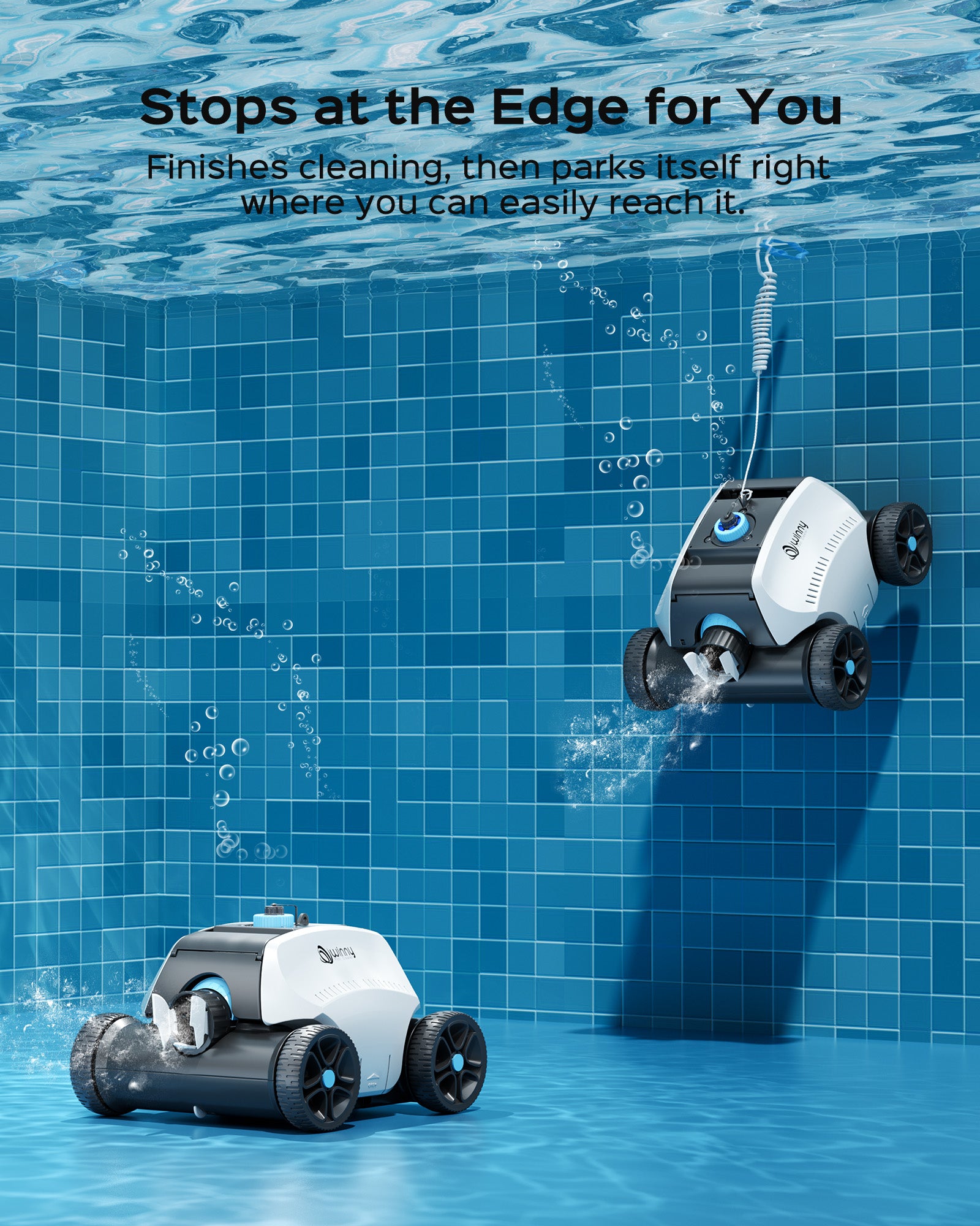Winny 2026 Robotic Pool Vacuum for Above Ground Pool- 6600mAh for 130mins Runtime & 50W Powerful Suction, Self-Parking Pool Cleaner with 180μm Filter Tray Up to 1300 Sq White&Blue