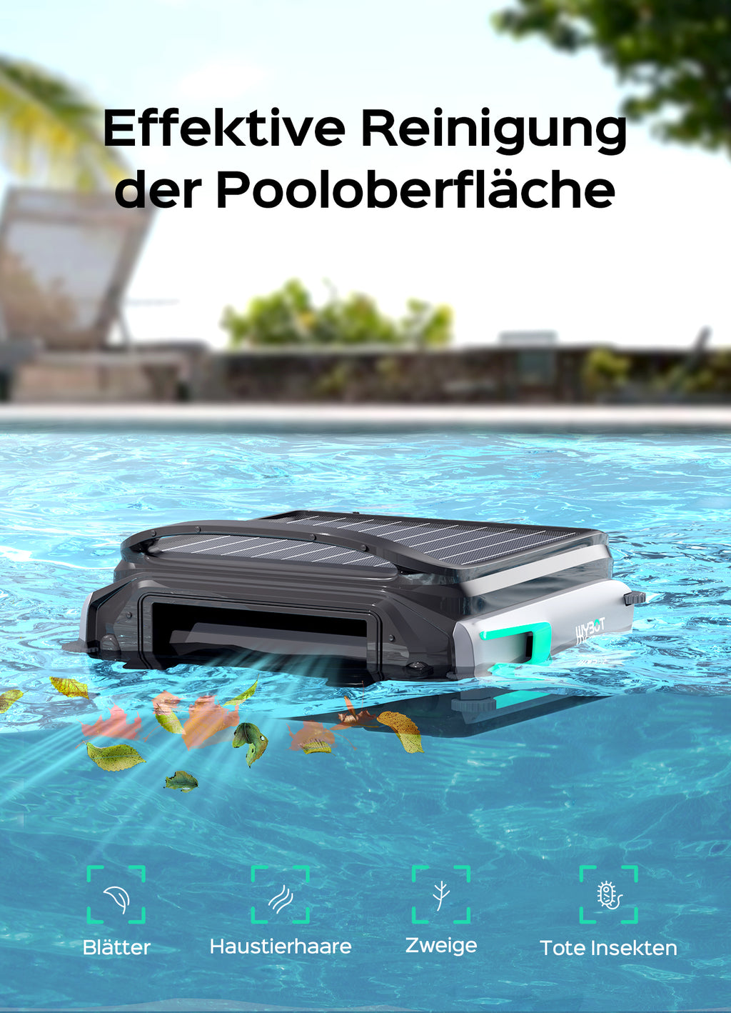 WYBOT F1 Pool Skimmer Roboter Mit Solar & Akku, Reinigt Die Wasseroberfläche Automatisch, Steuerbar Per App, 24H Betrieb, Für Alle Pooltypen – Ihr Kabelloser Poolroboter,Olivgrün