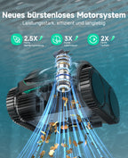 WYBOT C2 Poolroboter Akku Boden und Wand, 3-Fach Motor, Doppelfiltration, Wandkletter & Wasserlinienreinigung, 180 Min Laufzeit, für Einbaupools bis 150㎡, App-Steuerung(Dunkelschwarzgrün-Grau)