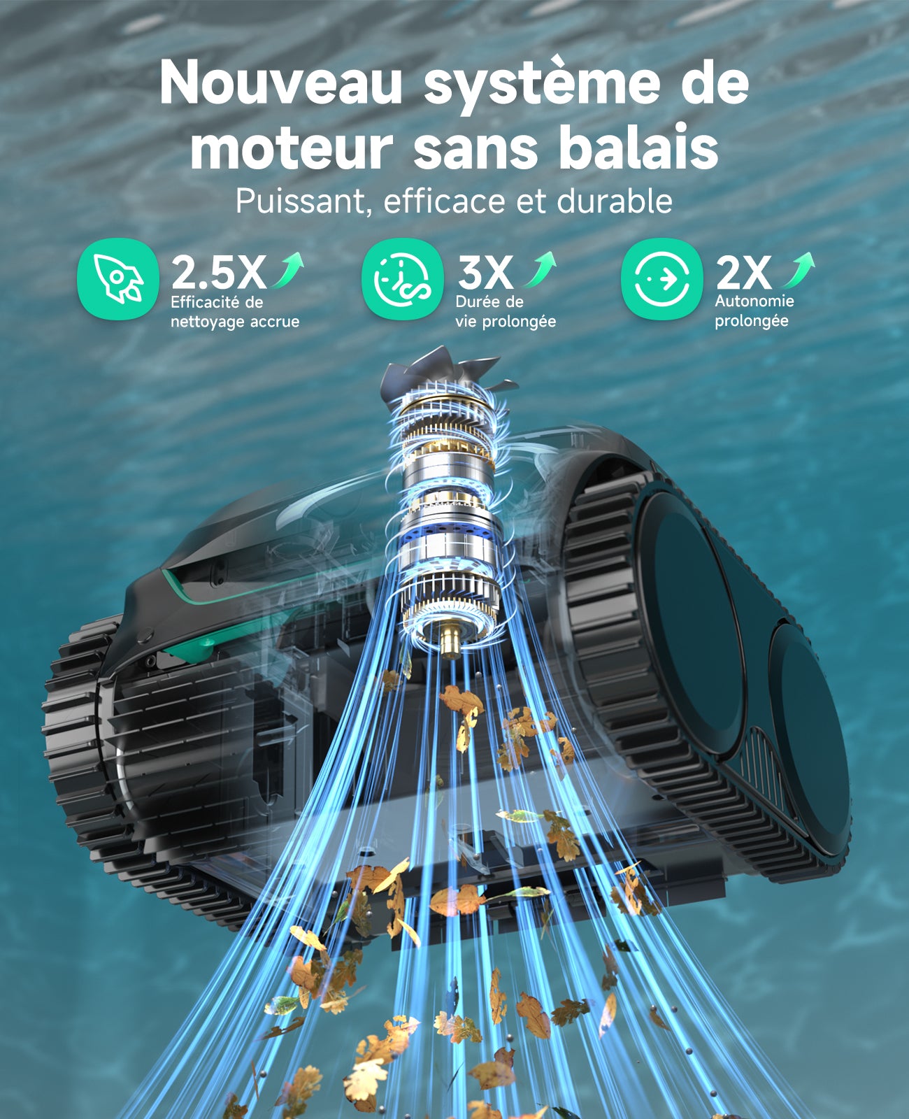WYBOT C2 Robot Piscine Sans Fil, Double Filtration, 3 Moteurs, Aspiration Puissante, Nettoyage Fond et Parois & Ligne d'Eau, 180 Min, pour Piscines Enterrées 150㎡, App(Vert noir foncé-Gris)