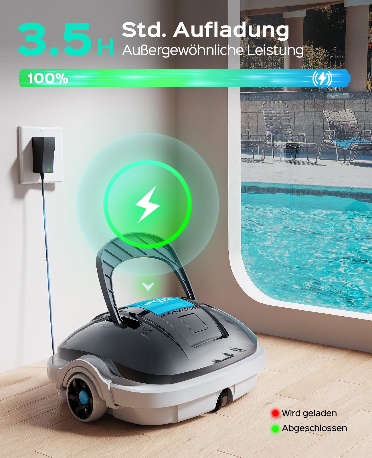WYBOT Osprey 200 MAX Poolroboter Akku Kabellos Poolsauger Roboter,Poolreiniger 100 Mins Automatische Parken mit Dual-Antriebsmotoren für Flachem Boden Aufstellpools bis 80 m²(Dunkelgrau)