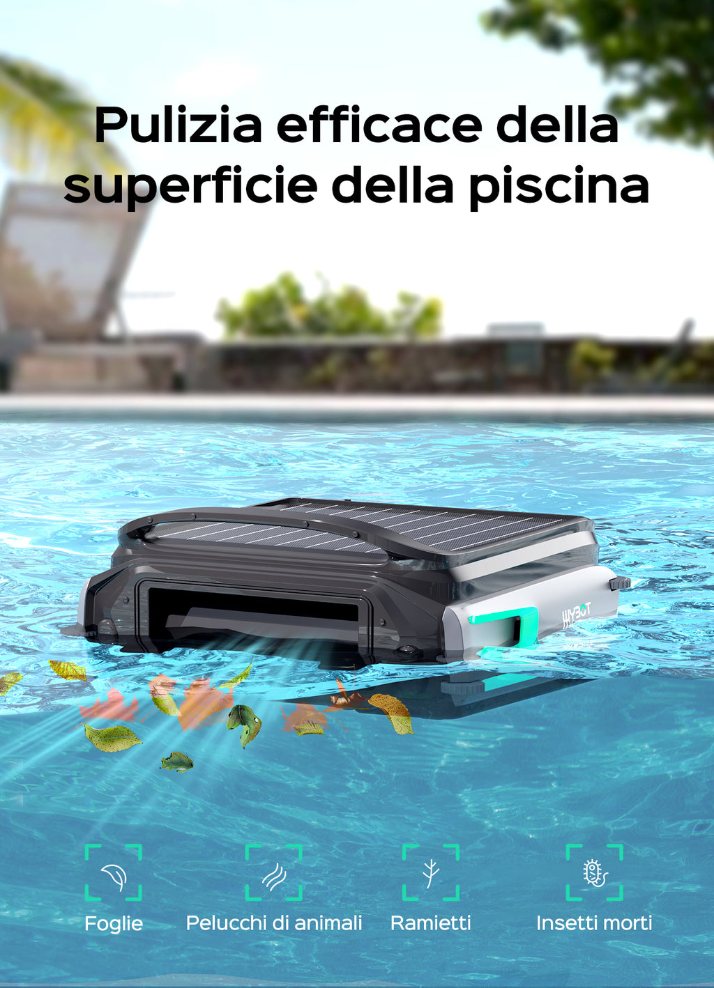 WYBOT F1 Skimmer Piscina Fuori Terra Duale (Solare + Batteria), Pulisce La Superficie dell’Acqua, Controllo Tramite App, Funziona 24h, per Tutti I Tipi di Piscina-Robot Piscina Senza Fili,Verde Oliva