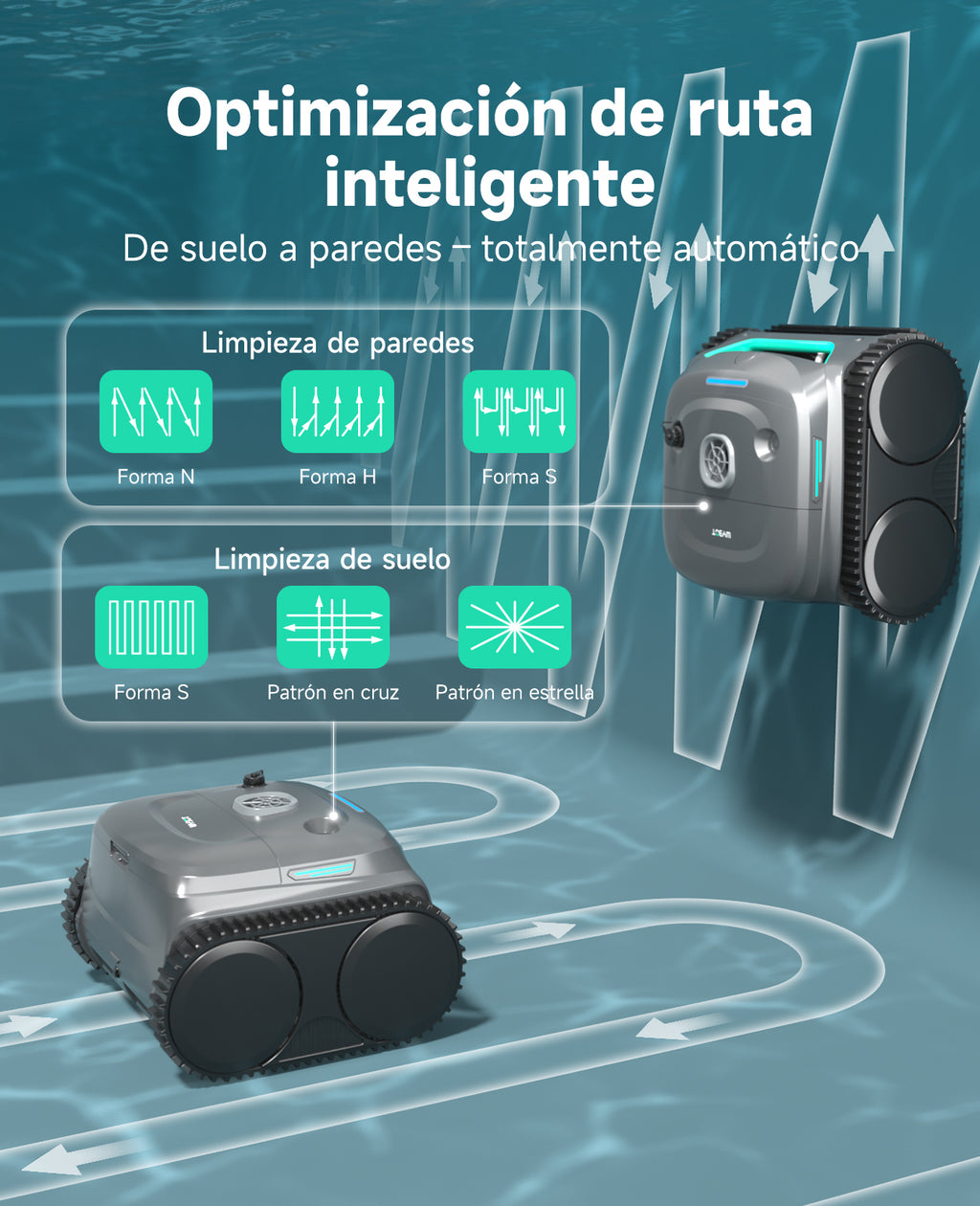 WYBOT C2 Limpiafondos Piscina Robot Inalámbrico, 3 Motores, Doble Filtración, Limpieza Paredes y Línea de Agua, Autonomía 180 Min, para Piscinas Enterradas Hasta 150㎡, App(Verde gris oscuro-Gris)