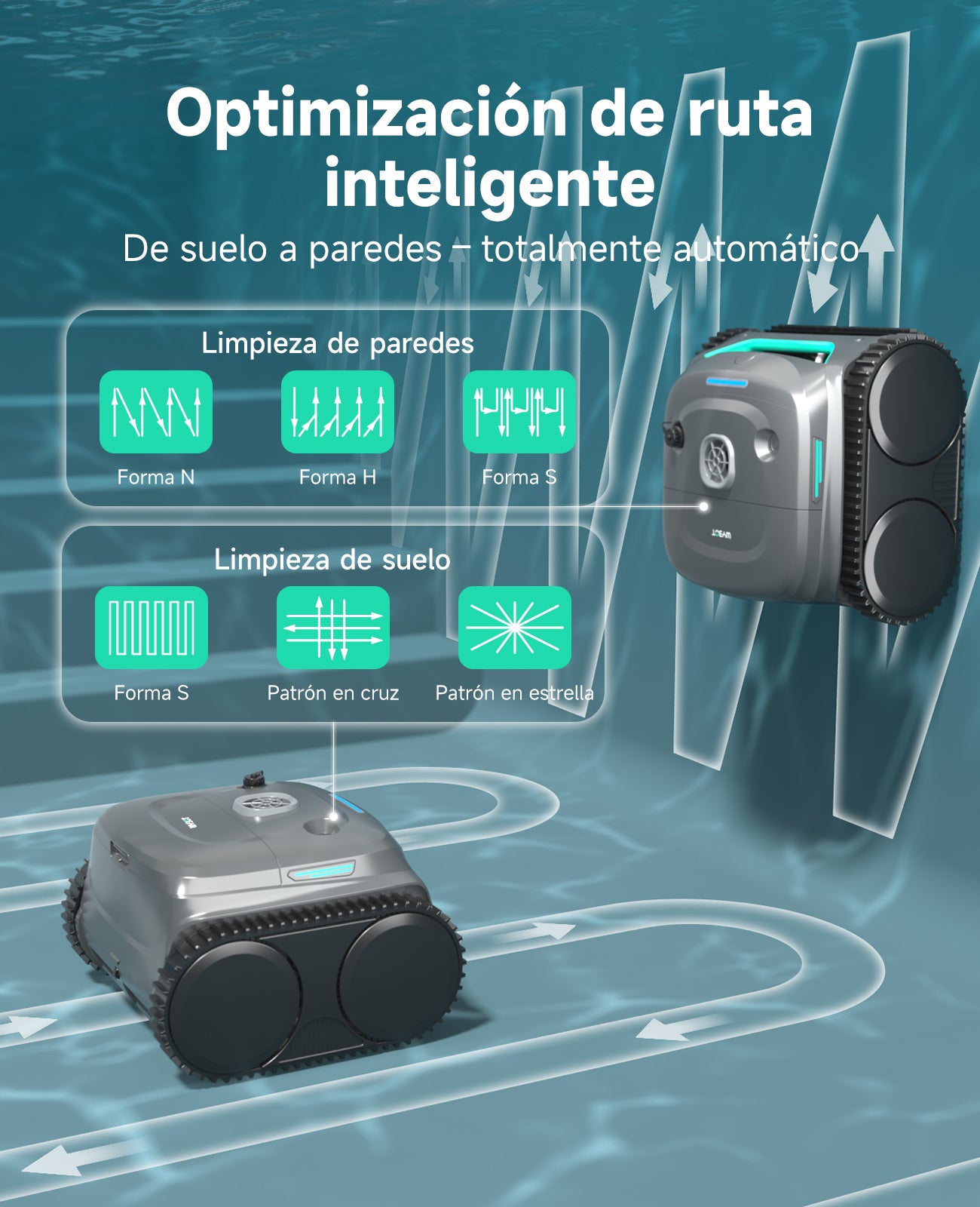 WYBOT C2 Limpiafondos Piscina Robot Inalámbrico, 3 Motores, Doble Filtración, Limpieza Paredes y Línea de Agua, Autonomía 180 Min, para Piscinas Enterradas Hasta 150㎡, App(Verde gris oscuro-Gris)