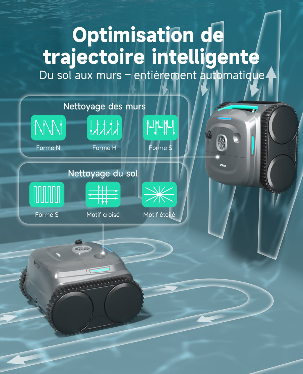 WYBOT C2 Robot Piscine Sans Fil, Double Filtration, 3 Moteurs, Aspiration Puissante, Nettoyage Fond et Parois & Ligne d'Eau, 180 Min, pour Piscines Enterrées 150㎡, App(Vert gris foncé-Gris)