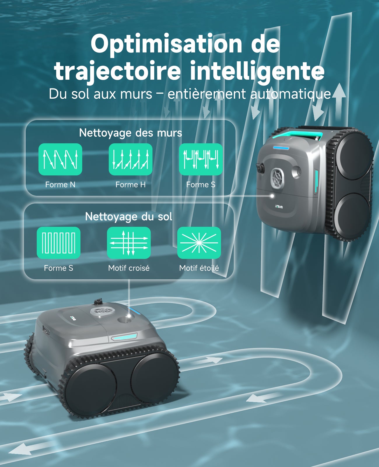 WYBOT C2 Robot Piscine Sans Fil, Double Filtration, 3 Moteurs, Aspiration Puissante, Nettoyage Fond et Parois & Ligne d'Eau, 180 Min, pour Piscines Enterrées 150㎡, App(Vert gris foncé-Gris)