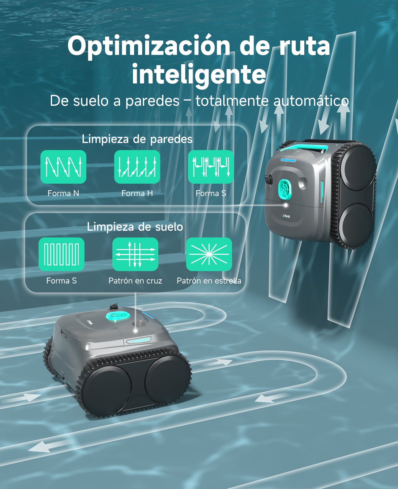 WYBOT C2 Limpiafondos Piscina, Robot Limpiafondos Piscina Inalámbrico 150㎡, Doble Filtración, 3 Motores, Succión Potente, Limpieza Paredes & Línea de Agua, 180 Min, App(Verde gris oscuro-Verde)