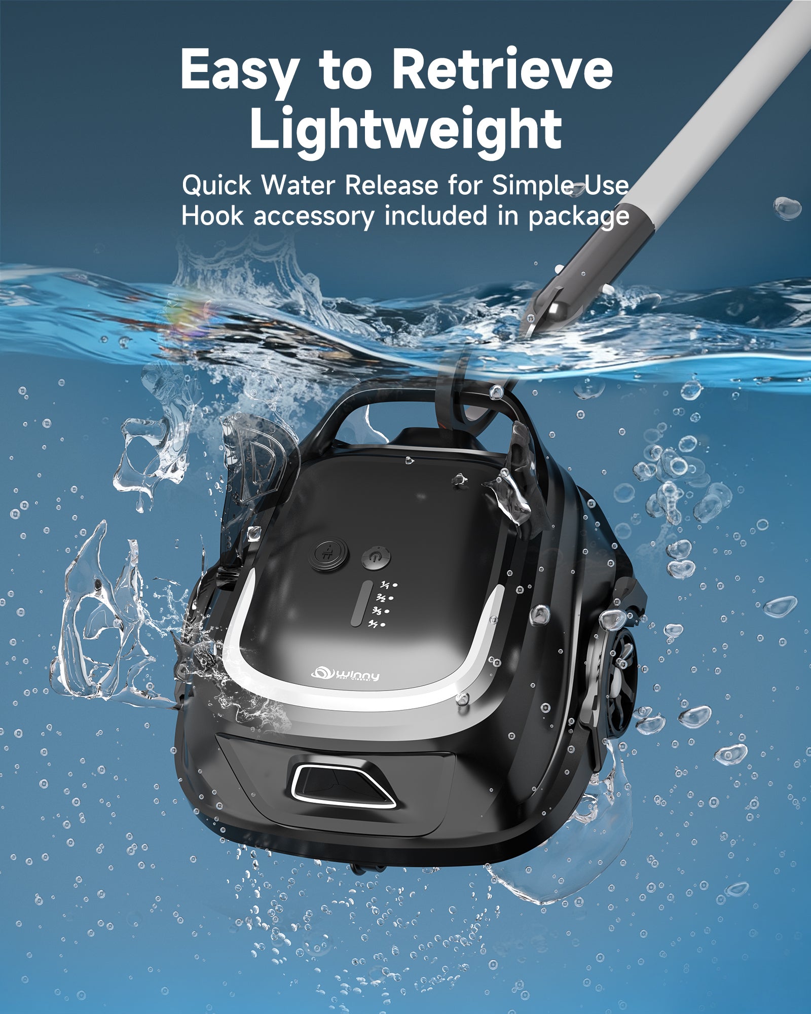 Winny AONE Cordless Robotic Pool Vacuum for Above Ground Pools, 130-Min Runtime, Dual-Layer Filtration, 2150 GPH Suction, LED Indicator, Self-Parking, Up to 1,120 Sq.Ft（Black Pearl）