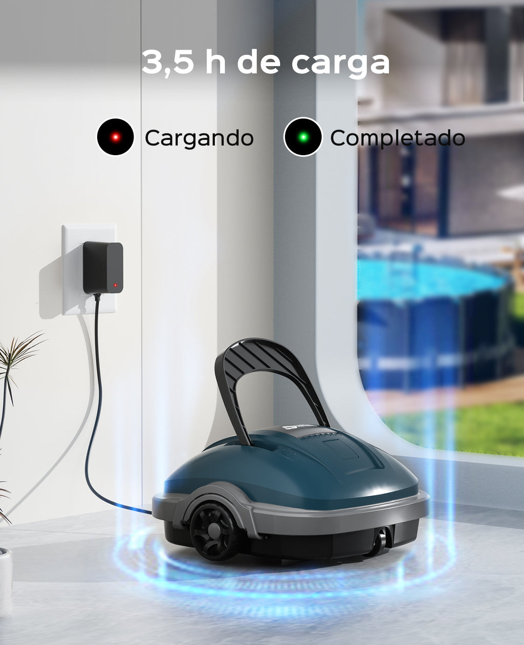 WINNY POOL CLEANER Winny 200 MAX Robot Limpiafondos Piscina Automatico,100 min Autonomía,Limpiador de Piscina Sin Cable,Estacionamiento Auto,180 µm,para Piscinas Elevadas 80m²-Azul Oscuro