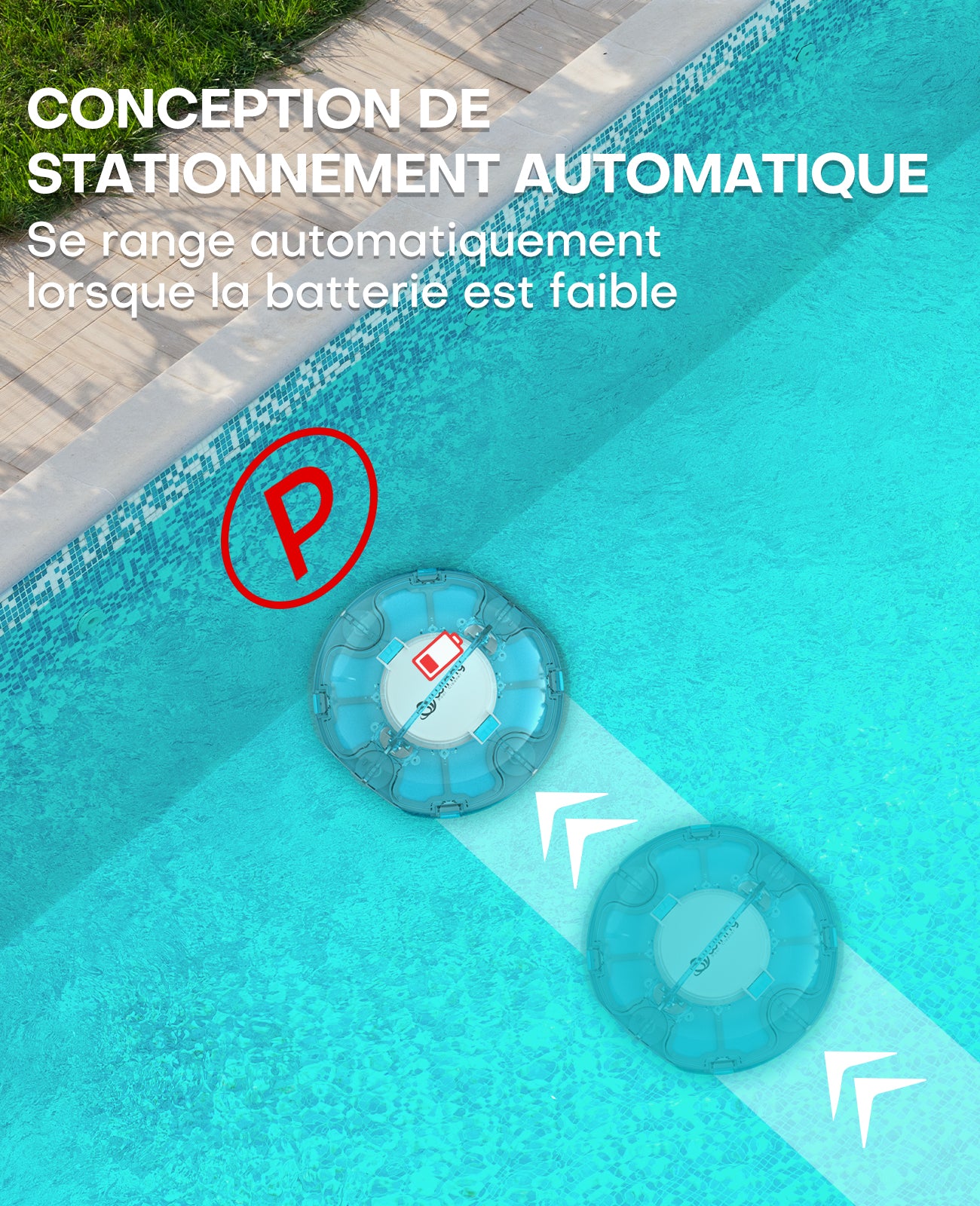 WINNY POOL CLEANER Winny 200 Robot Piscine, Aspirateur Piscine Sans Fil Avec Batterie, Autonomie 75 Min pour Piscines Hors-Sol 60m², Double Filtration,Stationnement Automatique(Transparent Bleu)