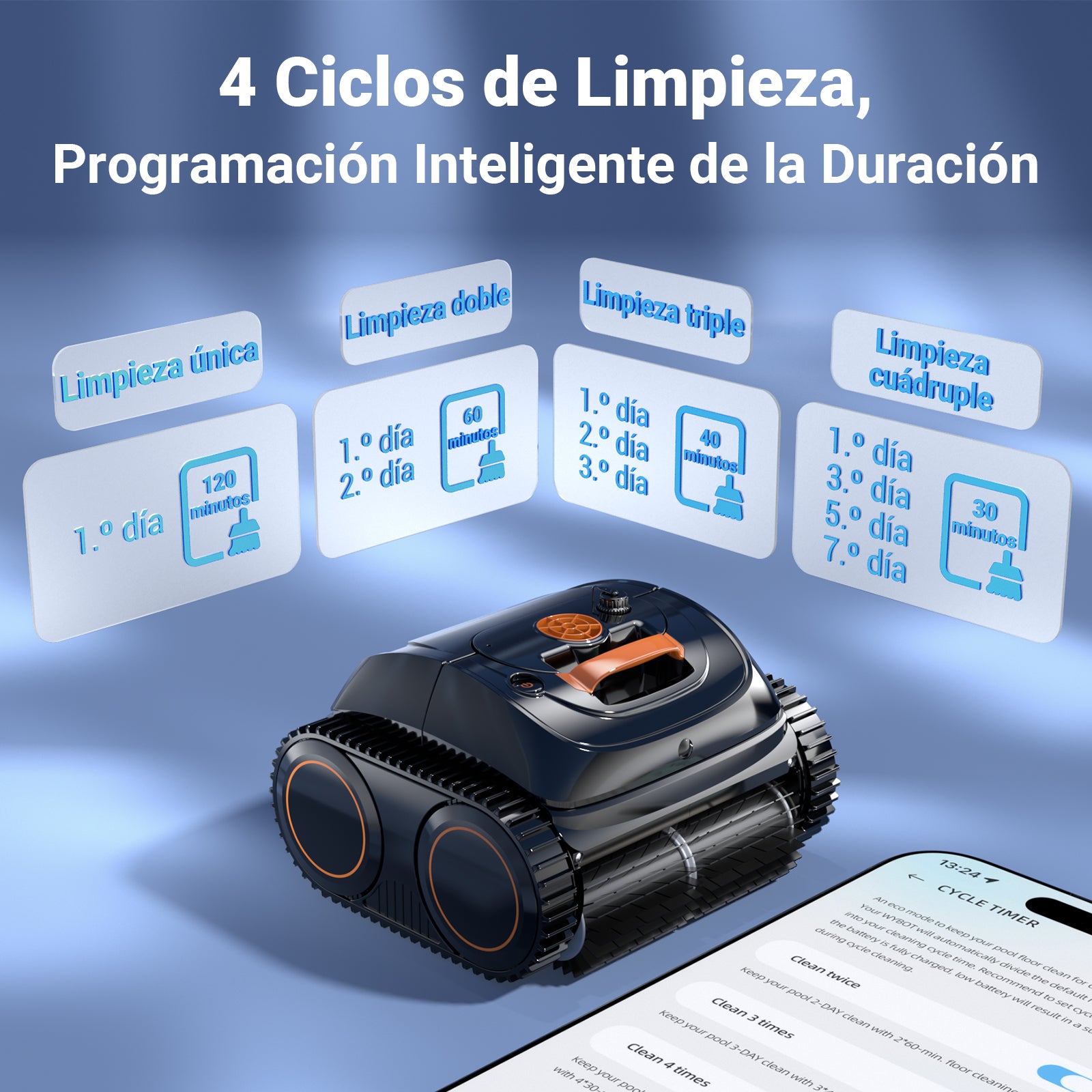WINNY C1 Robot Piscina y Limpiafondos Piscina-Sin Cables, 150 min de Autonomía, Limpia Paredes y Fondo, Navegación Inteligente, Auto-aparcamiento, para Piscinas Enterradas y Sobre Suelo, Naranja Negro