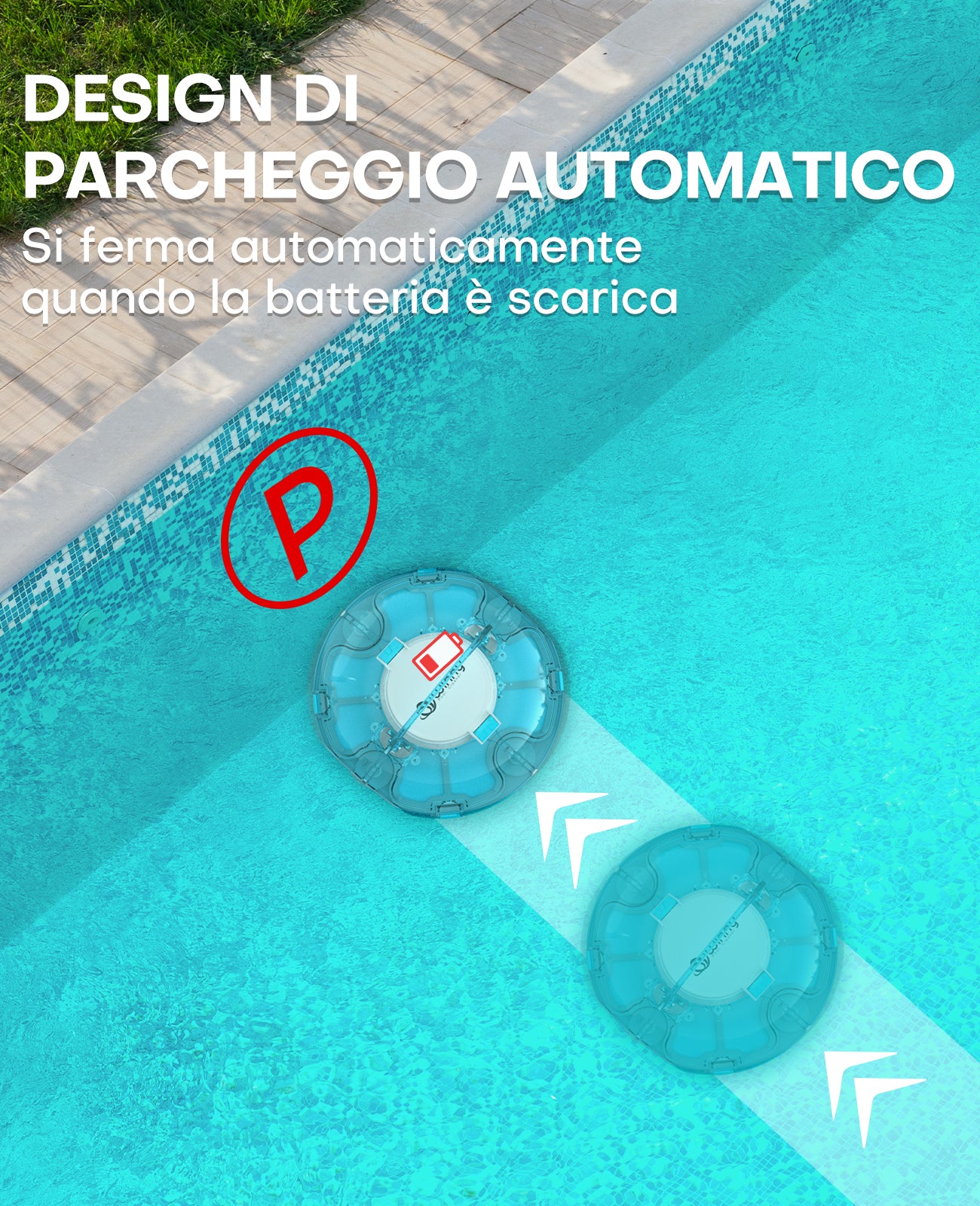 WINNY POOL CLEANER Winny 200 Robot Piscina, Piscina Senza Fili con Batteria, Autonomia 75 Min per Piscine Fuori Terra 60 m², Doppia Filtrazione, Parcheggio Automatico(Nero-Blu)