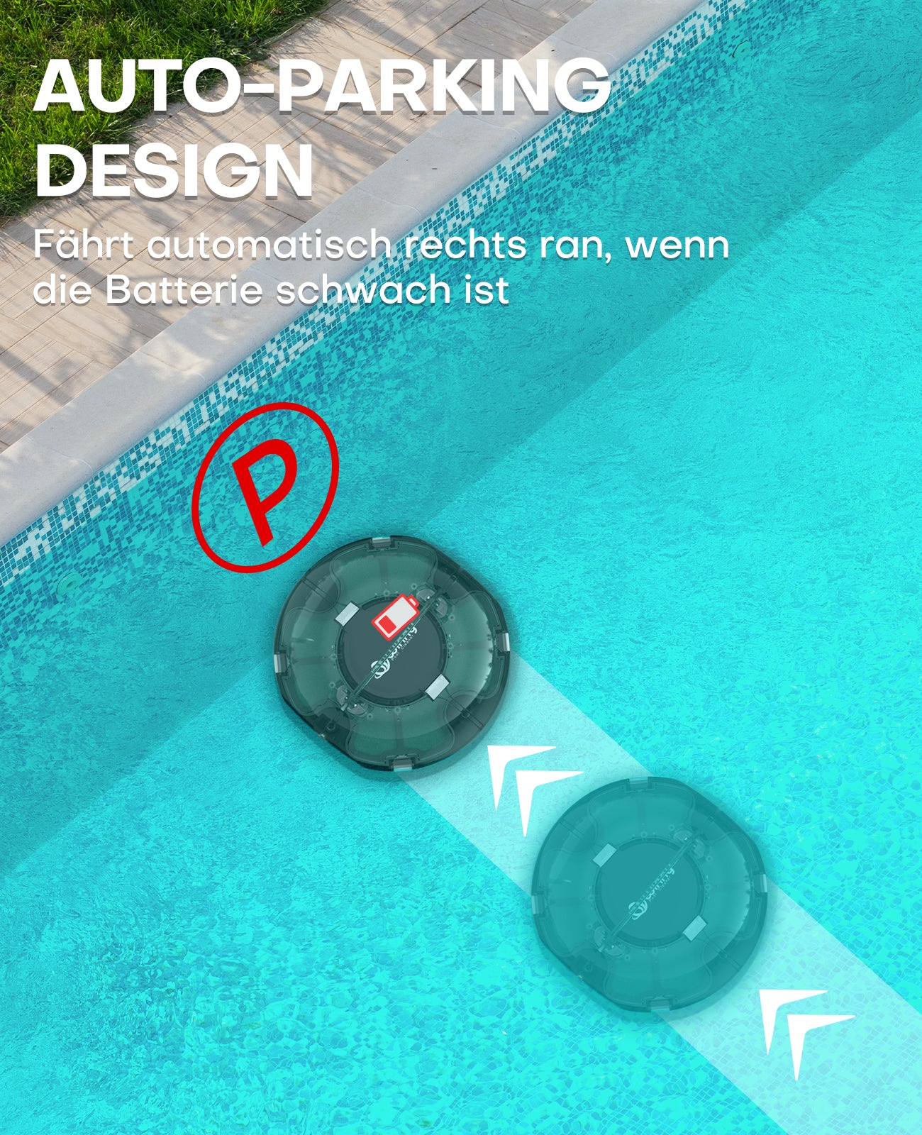 WINNY POOL CLEANER Winny 200 Poolroboter, Poolsauger kabellos mit Akku, 75 Min. Laufzeit, für Aufstellpools bis 60 m², Doppelfiltration, Automatisches Parken, Kompakt Leicht (Transparent Grün Weiß)