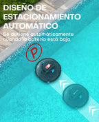 WINNY POOL CLEANER Winny 200 Limpiafondos Piscina, Inalámbrico Robot Limpiafondos Piscina, 75Min Autonomía, Piscinas Desmontables 60m², Doble Filtración,Estacionamiento Auto(Transparente Negro-Azul)